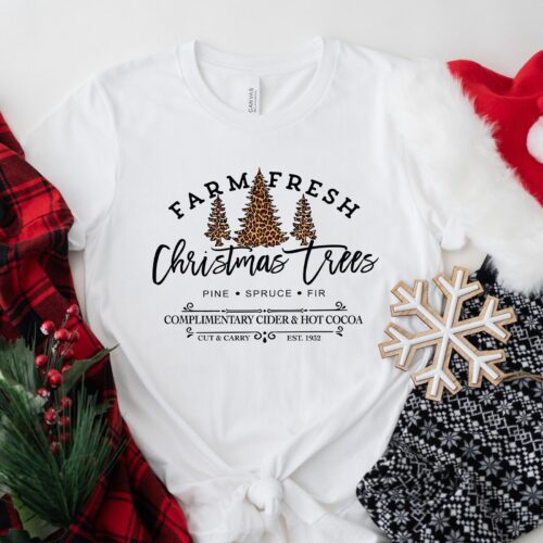 Farm Fresh Christmas Trees Truck Shirt, Christmas T-shirt, Christmas Family, Red Truck Shirt, Christmas Gift, Christmas Truck Family Shirts image 0