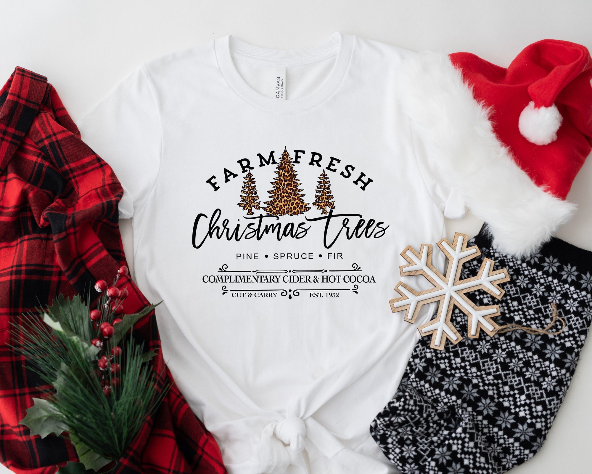 Farm Fresh Christmas Trees Truck Shirt, Christmas T-shirt, Christmas Family, Red Truck Shirt, Christmas Gift, Christmas Truck Family Shirts image 0
