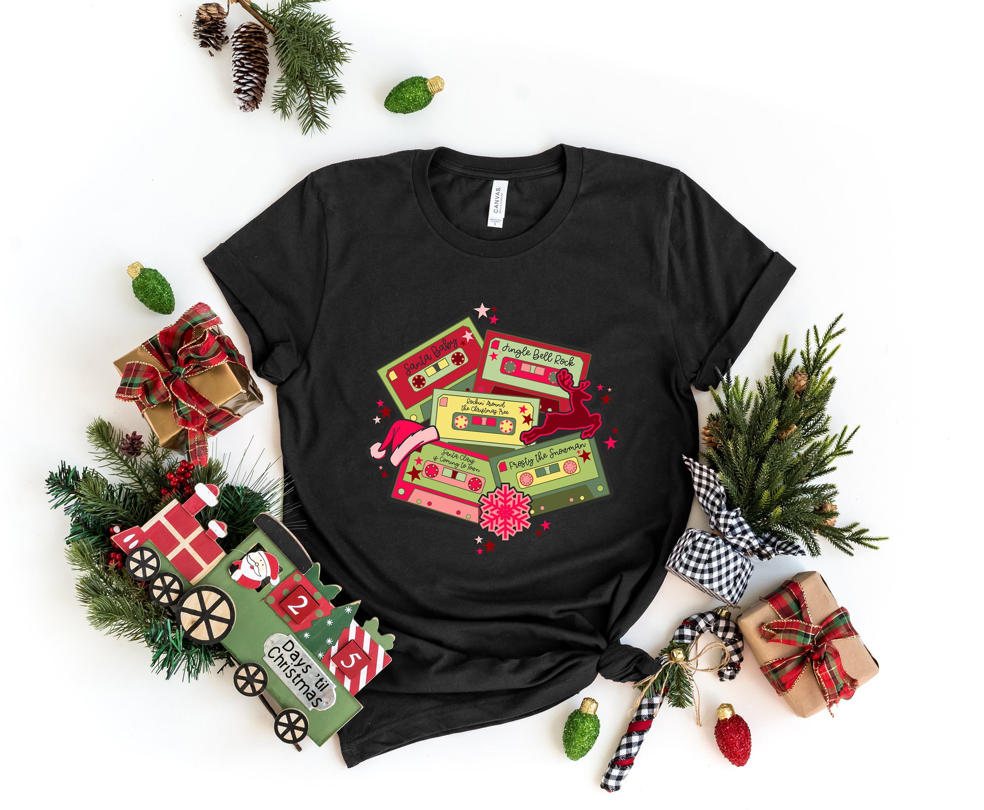 Christmas Music Cassette Tapes Sweatshirt | Retro Songs & Party Tee image 2