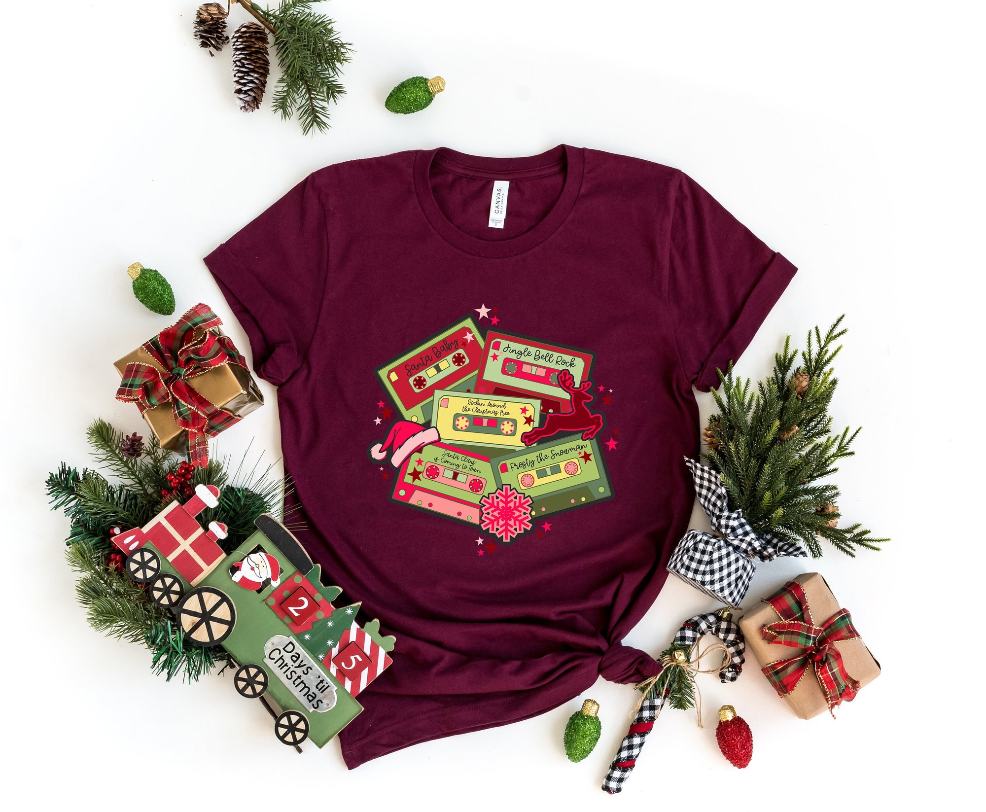 Christmas Music Cassette Tapes Sweatshirt | Retro Songs & Party Tee image 0