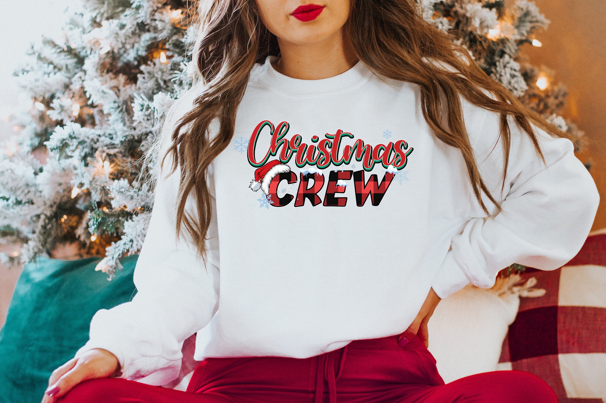 Family Matching Christmas Crew Red Plaid Sweatshirt image 1