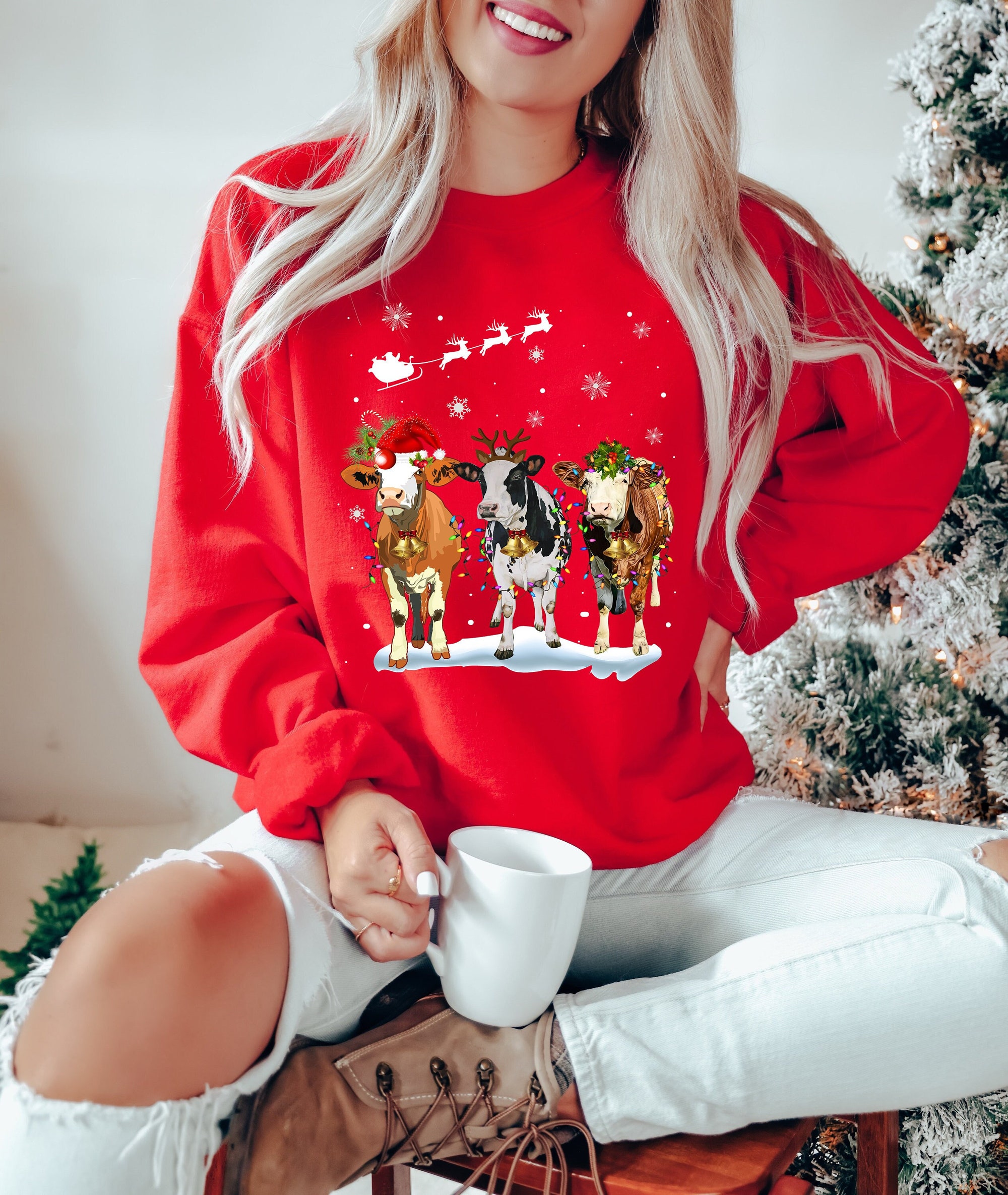 Ugly Christmas Cow Shirt | Funny Heifers Holiday Tee for Cow Lovers image 0