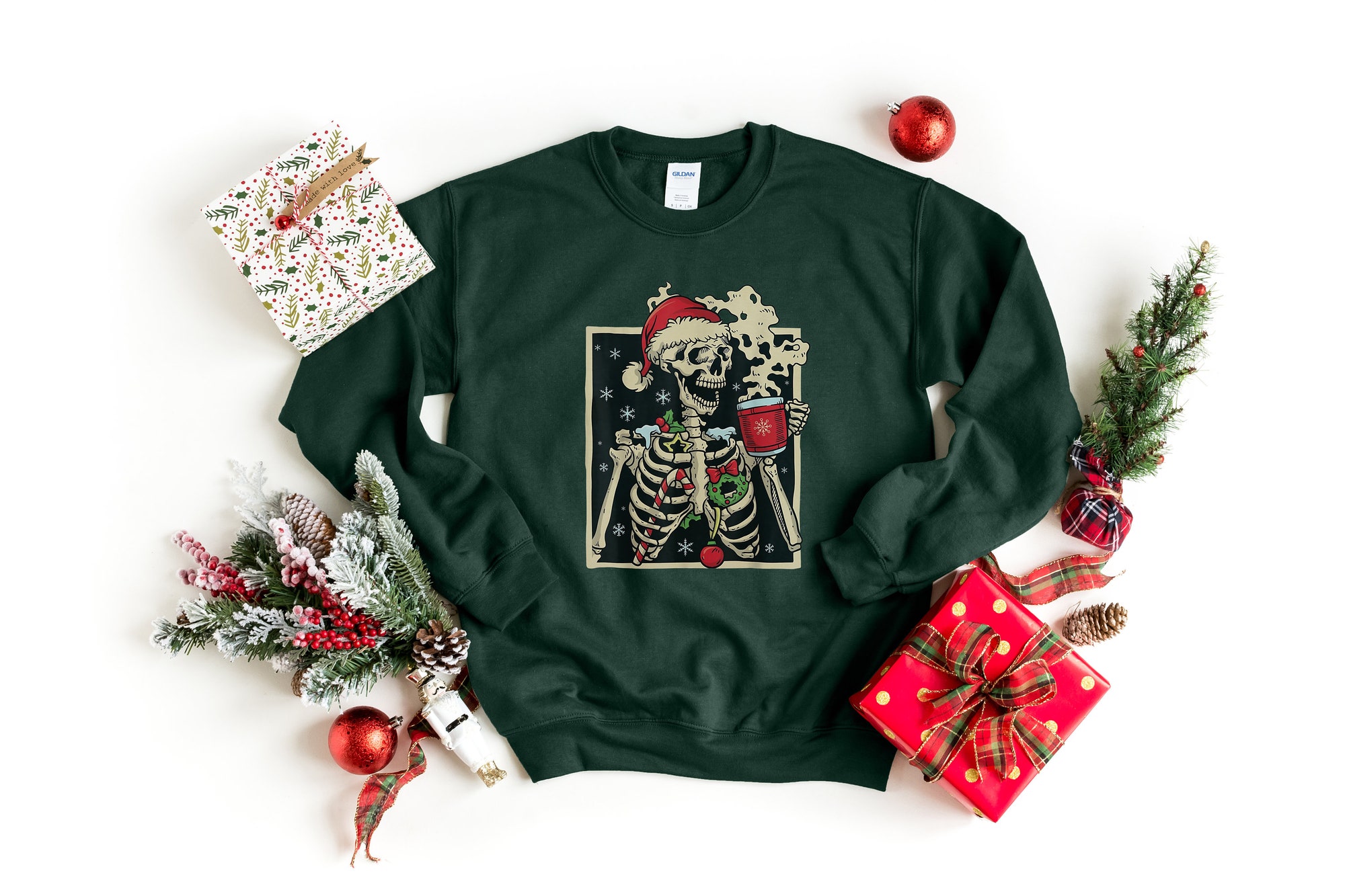 Dead Inside Skeleton Sweatshirt: Sarcastic Christmas & Coffee Lover Gift image 1