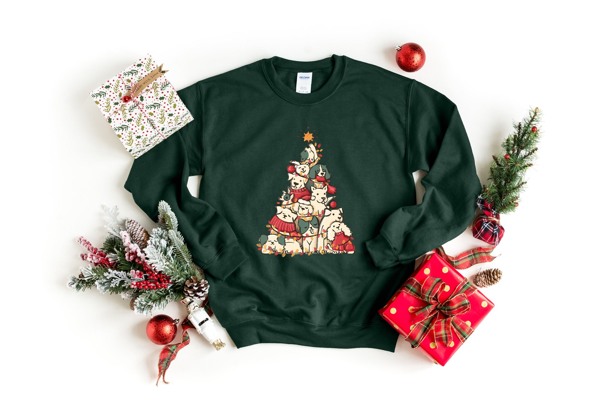 Christmas Sweatshirt | Merry Woofmas Dog Sweater & Vintage Shirt image 1