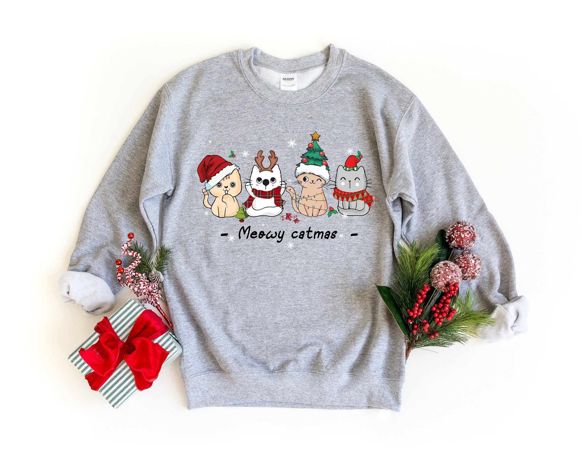 Meowy Christmas Shirt: Cat Lover Tee Gift for Cat Mom image 2