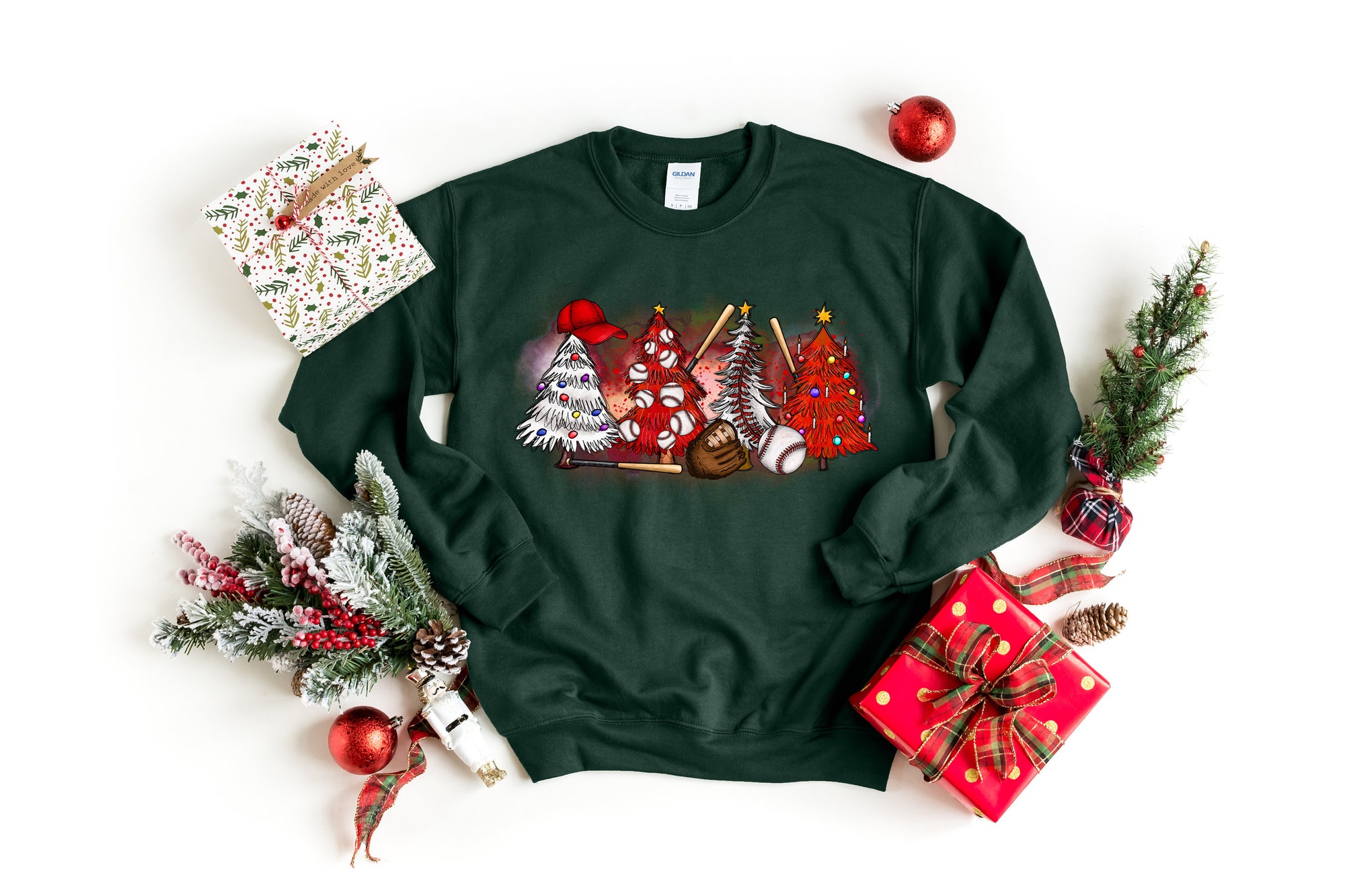 Baseball Christmas Trees Sweatshirt Family Matching Holiday Gift image 1