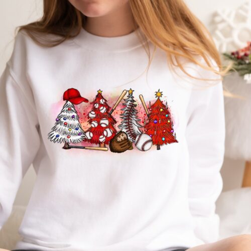 Baseball Christmas Trees Sweatshirt Family Matching Holiday Gift image 0