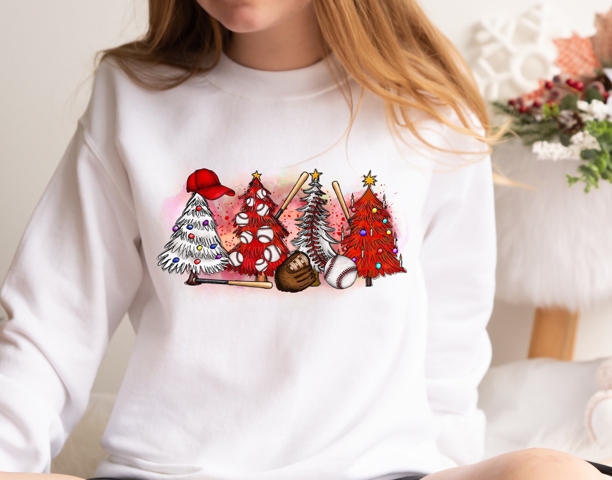 Baseball Christmas Trees Sweatshirt Family Matching Holiday Gift image 0