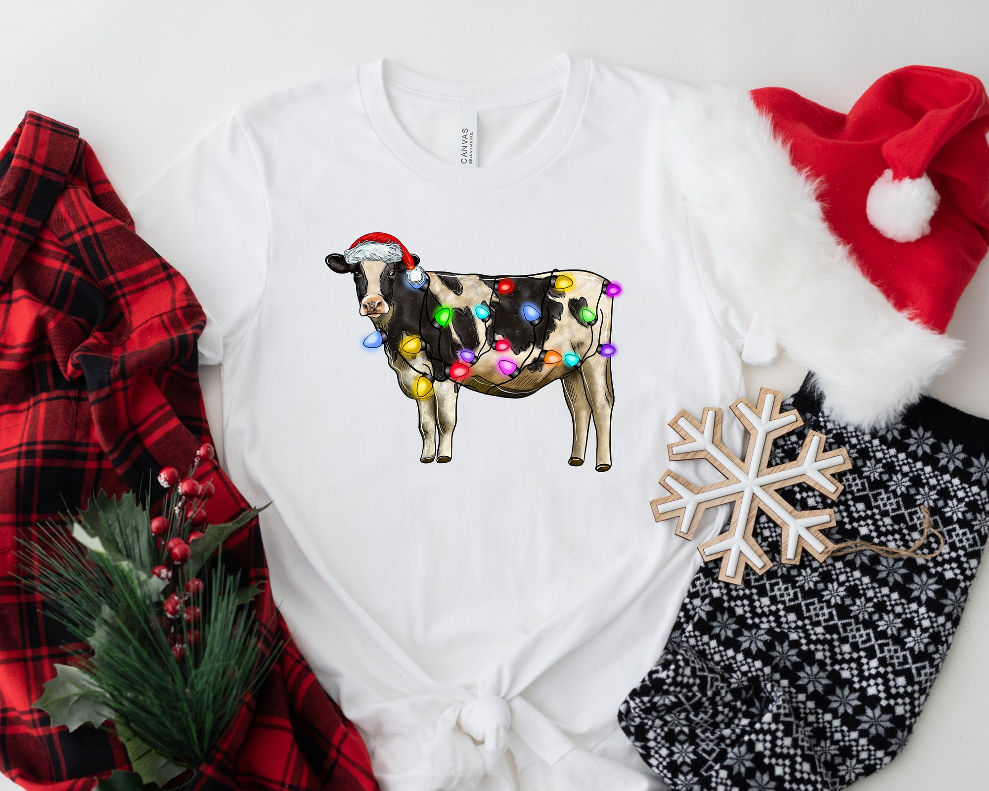 Christmas Sweatshirt | Cute Cow Holiday Design 2024 Merry Christmoos" image 3