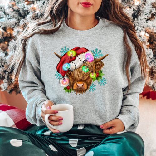 Christmas Cow Lights Women's Sweatshirt image 0