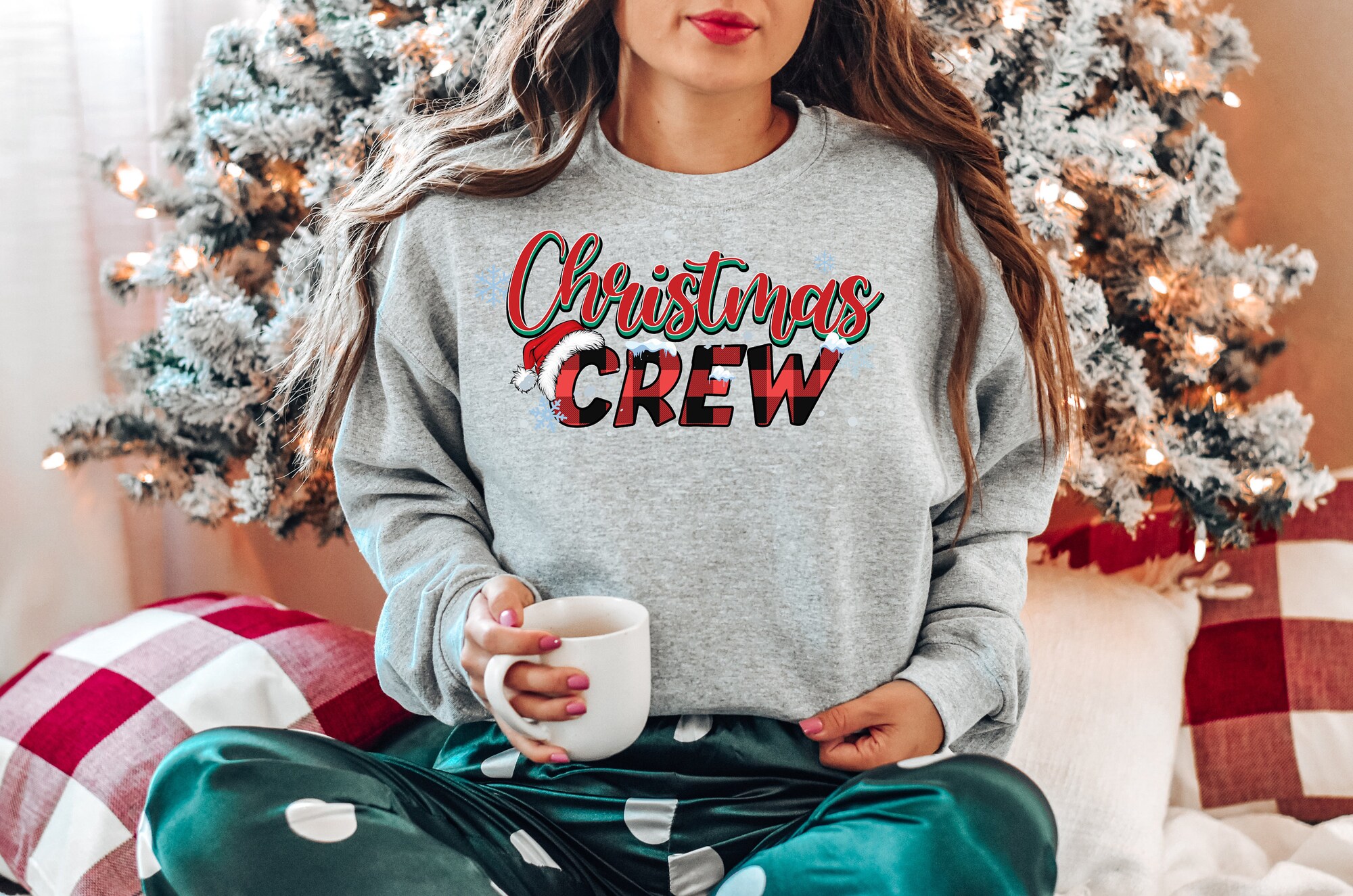 Family Matching Christmas Crew Red Plaid Sweatshirt image 3