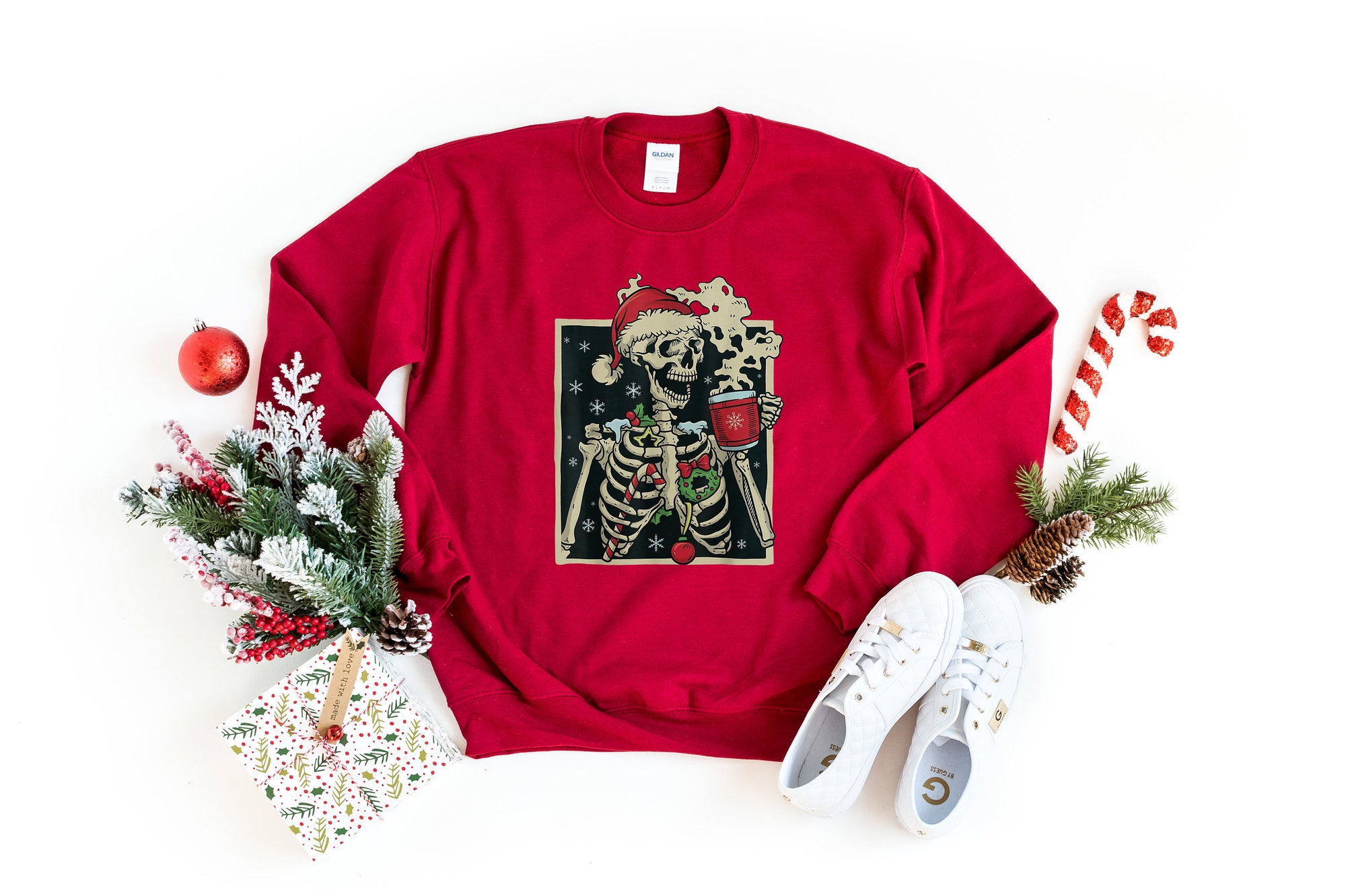 Dead Inside Skeleton Sweatshirt: Sarcastic Christmas & Coffee Lover Gift image 2