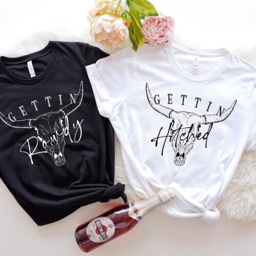 Western Bachelorette Party: Getting Hitched & Bride Shirts image 0