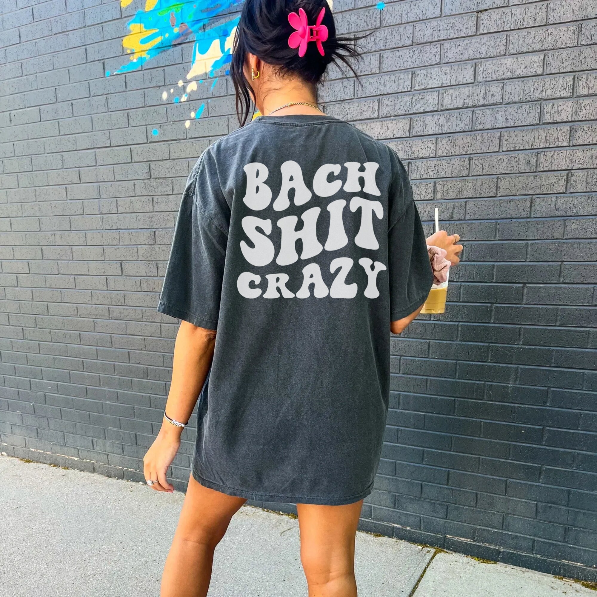 Comfort Colors Custom Bachelorette Party Shirt, Bach Shit Crazy, Groovy Retro Bachelorette, Personalized Bach Shirts, Pink Oversized Shirt image 1