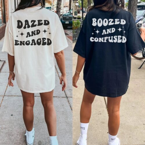 Custom Bachelorette Tees: Dazed & Engaged Boozed - Pink Retro image 0