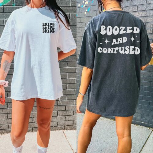 Dazed & Engaged: Retro Bachelorette Party Shirts Pink Oversized Custom Tees image 0