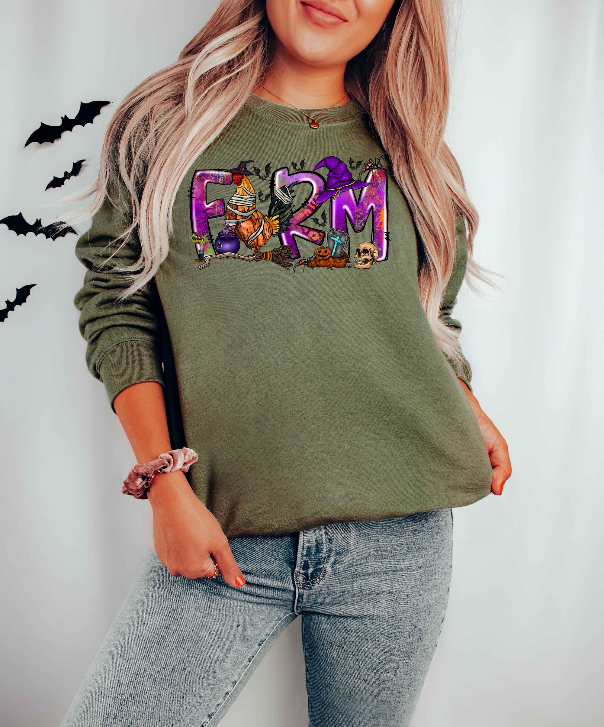 Farm Chicken Witch Halloween Sweatshirt image 3