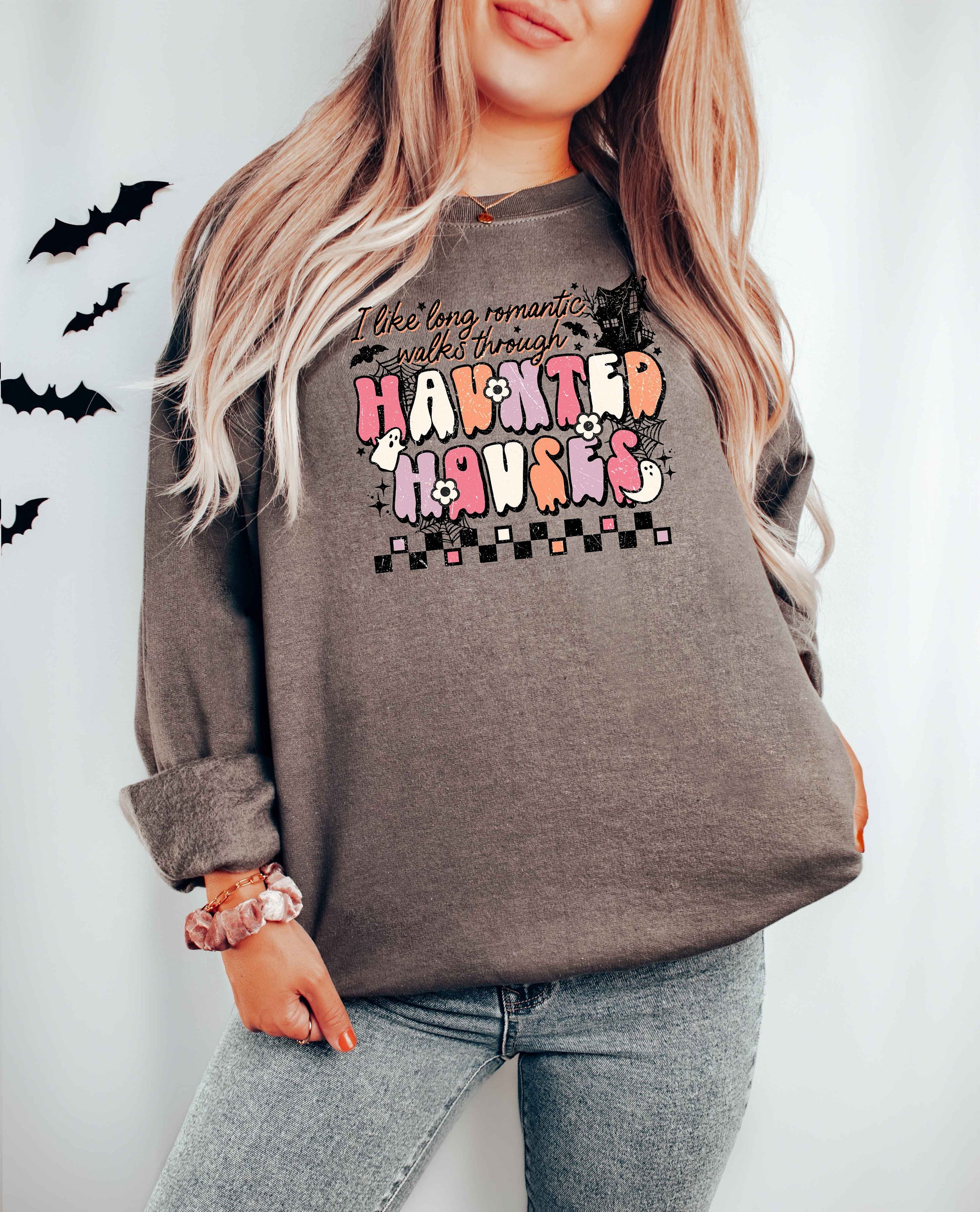 I Like Long Romantic Walks Through Haunted Houses Funny Halloween Tee image 2