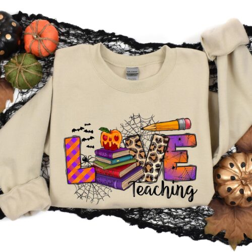 Teaching Halloween Sweatshirt Brain Back to School Cute Teacher Shirt image 0