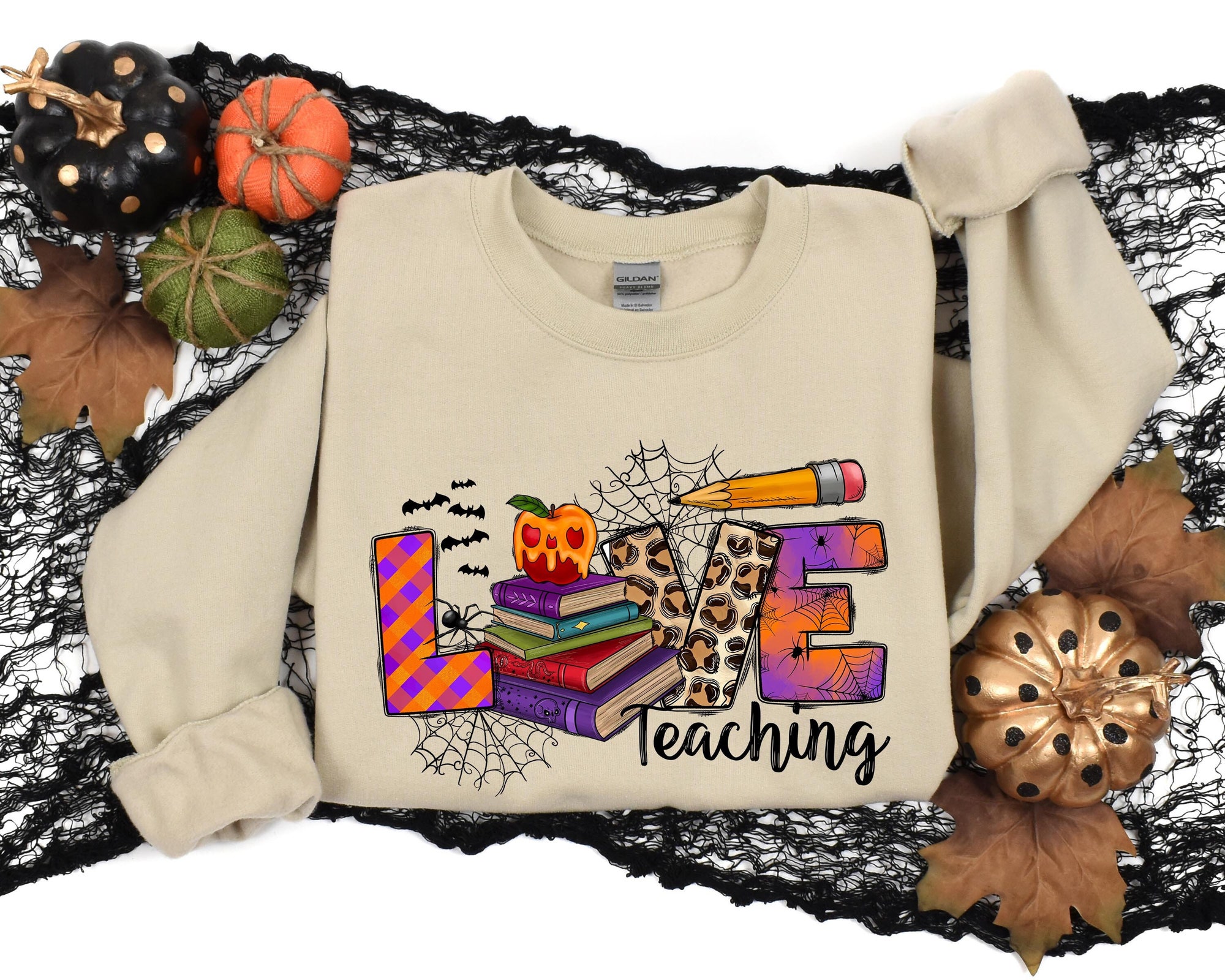 Teaching Halloween Sweatshirt Brain Back to School Cute Teacher Shirt image 0
