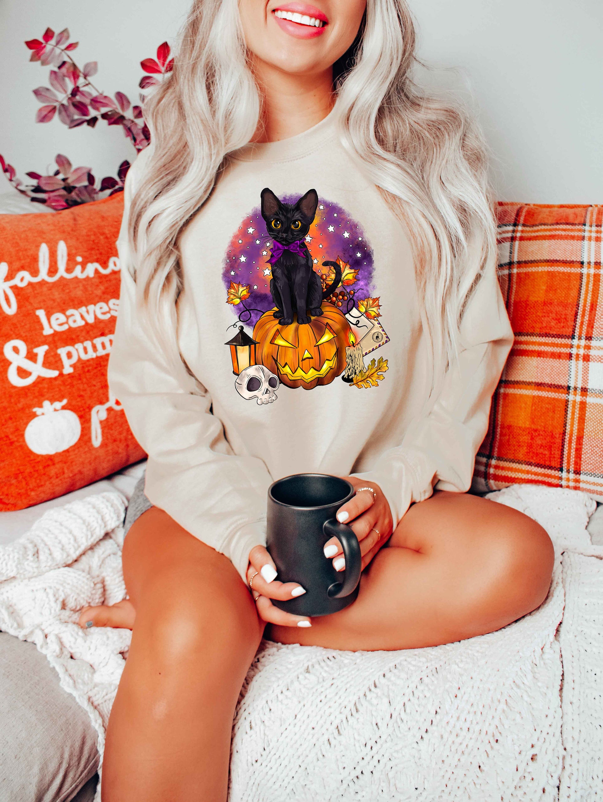 Halloween Cat Sweatshirt Spooky Season Sweater image 1