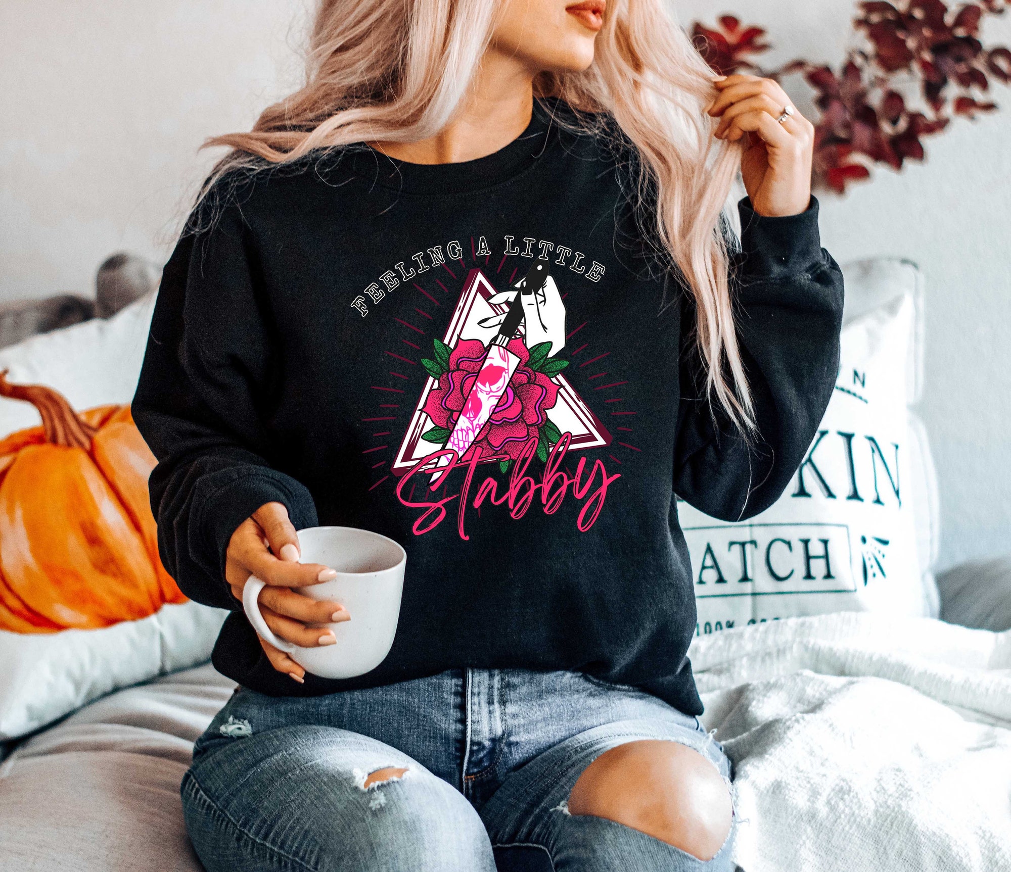 Feeling Stabby Today True Crime Horror Halloween Sweatshirt image 1