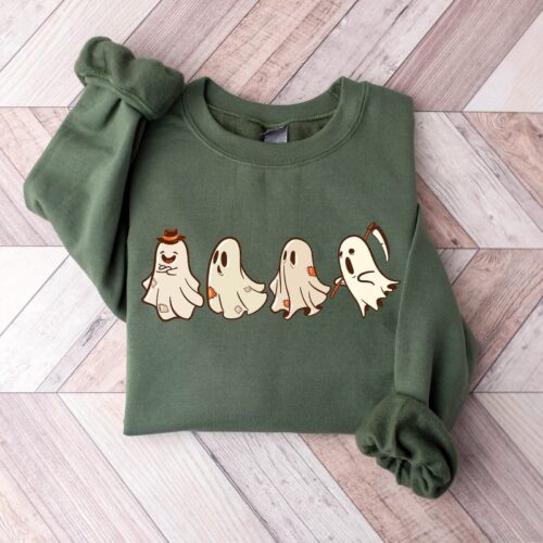 Halloween Sweatshirt Ghost Dog Retro Spooky Season image 0