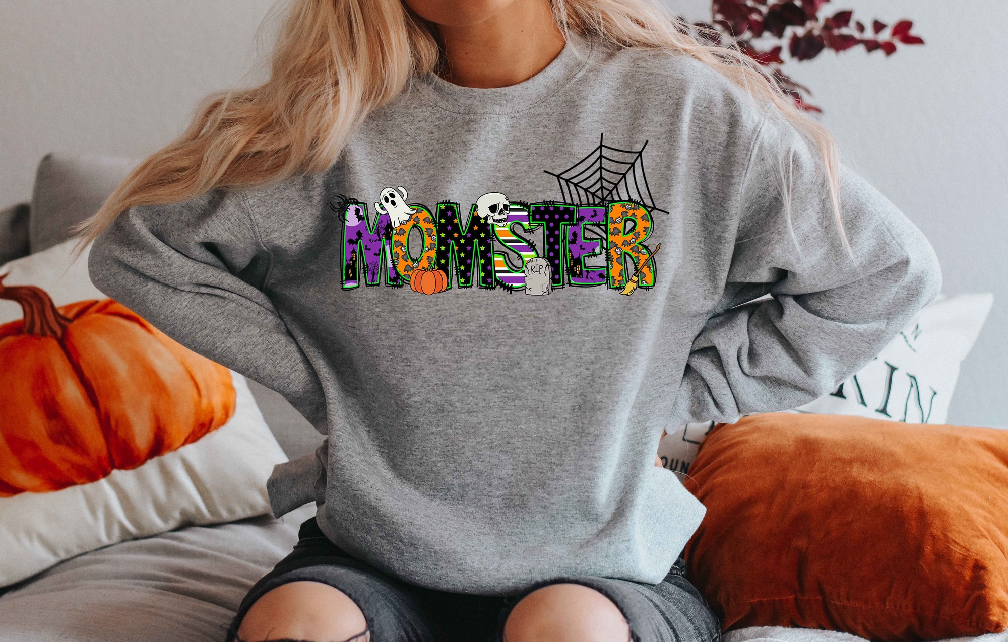 Momster Sweatshirt Halloween Momster Skull Shirt image 3