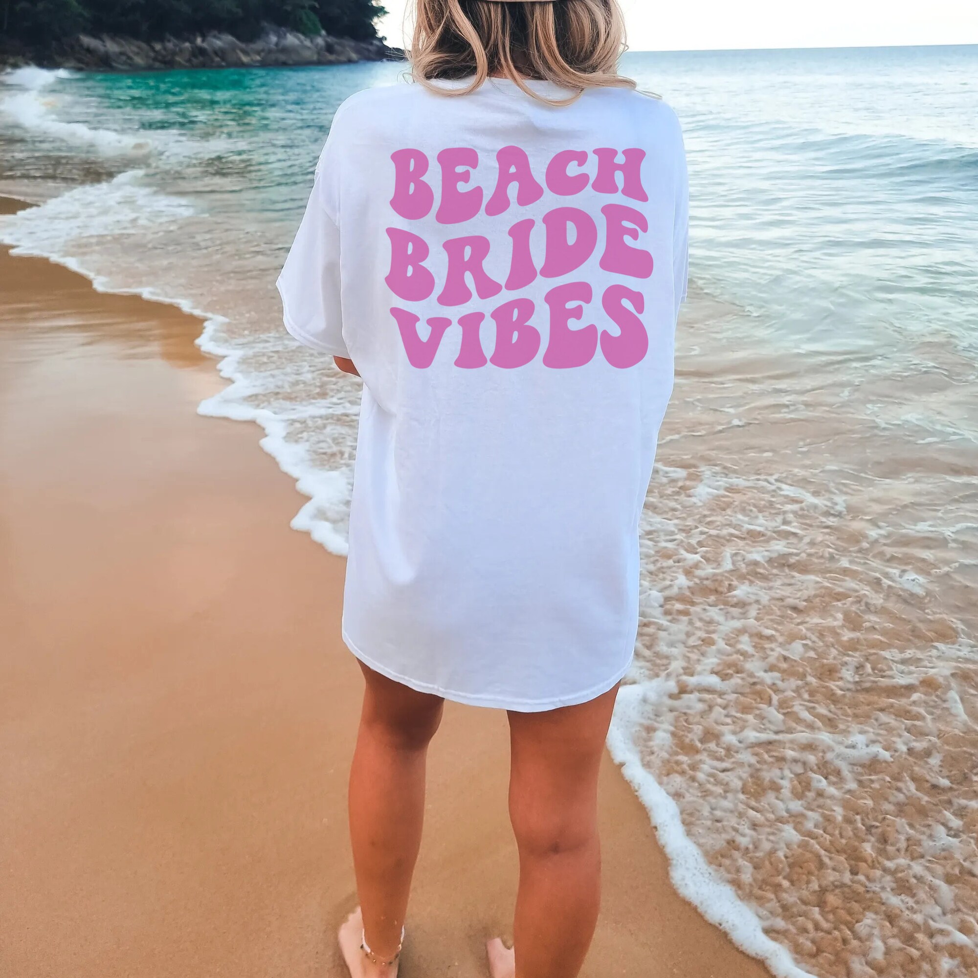 Comfort Colors Retro Beach Bachelorette Shirts, Words On Back Preppy Bride Oversized Tee, Aesthetic Wedding, Funny Bachelorette, Beach Bride image 1