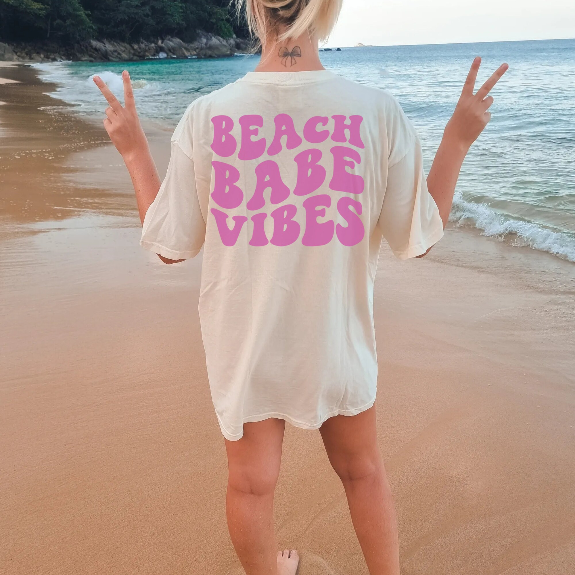 Comfort Colors Retro Beach Bachelorette Shirts, Words On Back Preppy Bride Oversized Tee, Aesthetic Wedding, Funny Bachelorette, Beach Bride image 5