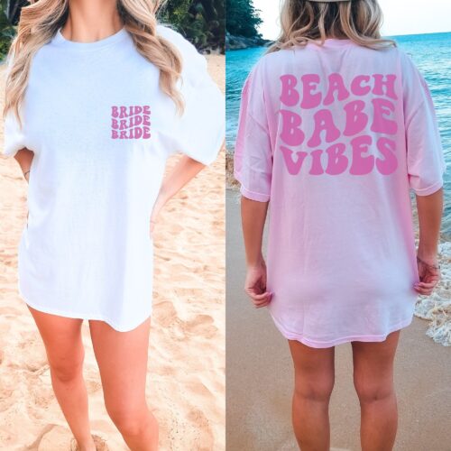 Comfort Colors Retro Beach Bachelorette Shirts, Words On Back Preppy Bride Oversized Tee, Aesthetic Wedding, Funny Bachelorette, Beach Bride image 0