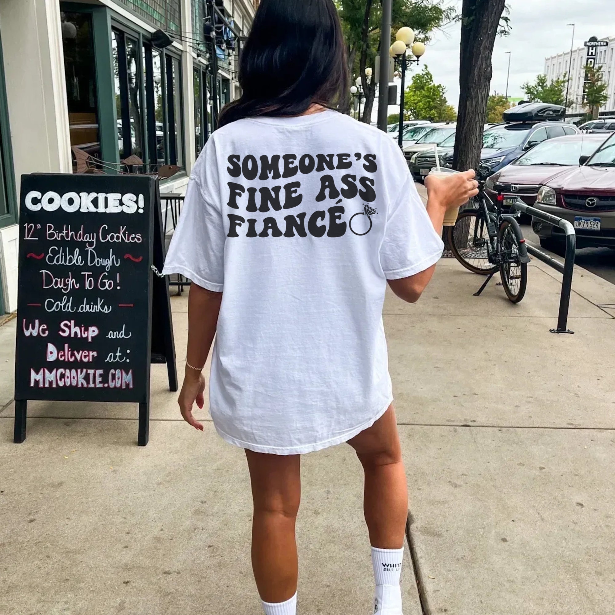 Fine Fiancé: Custom Retro Bachelorette Shirts Pink Oversized Party Tee image 1