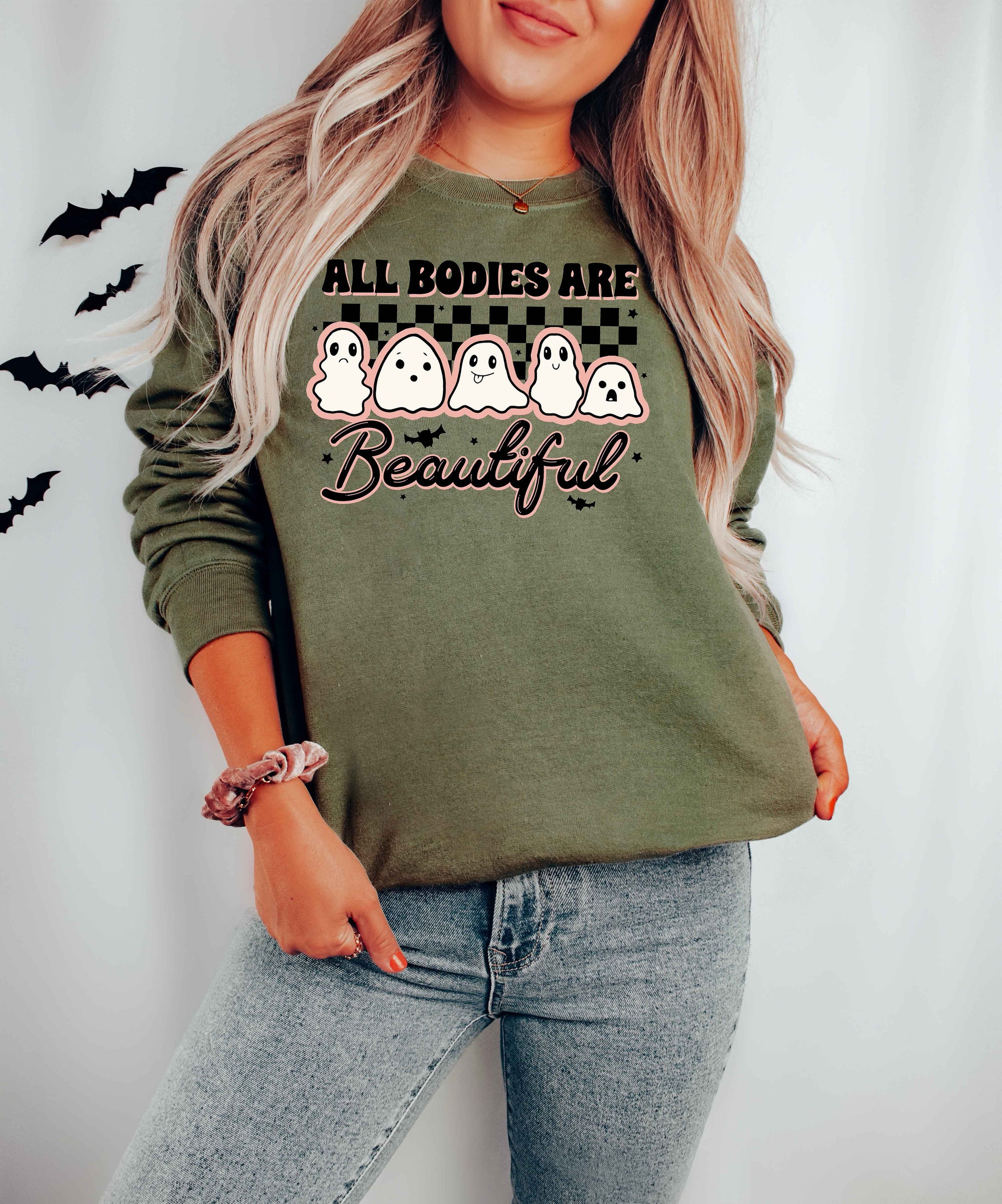 All Bodies Are Beautiful Ghost Halloween Sweatshirt image 3