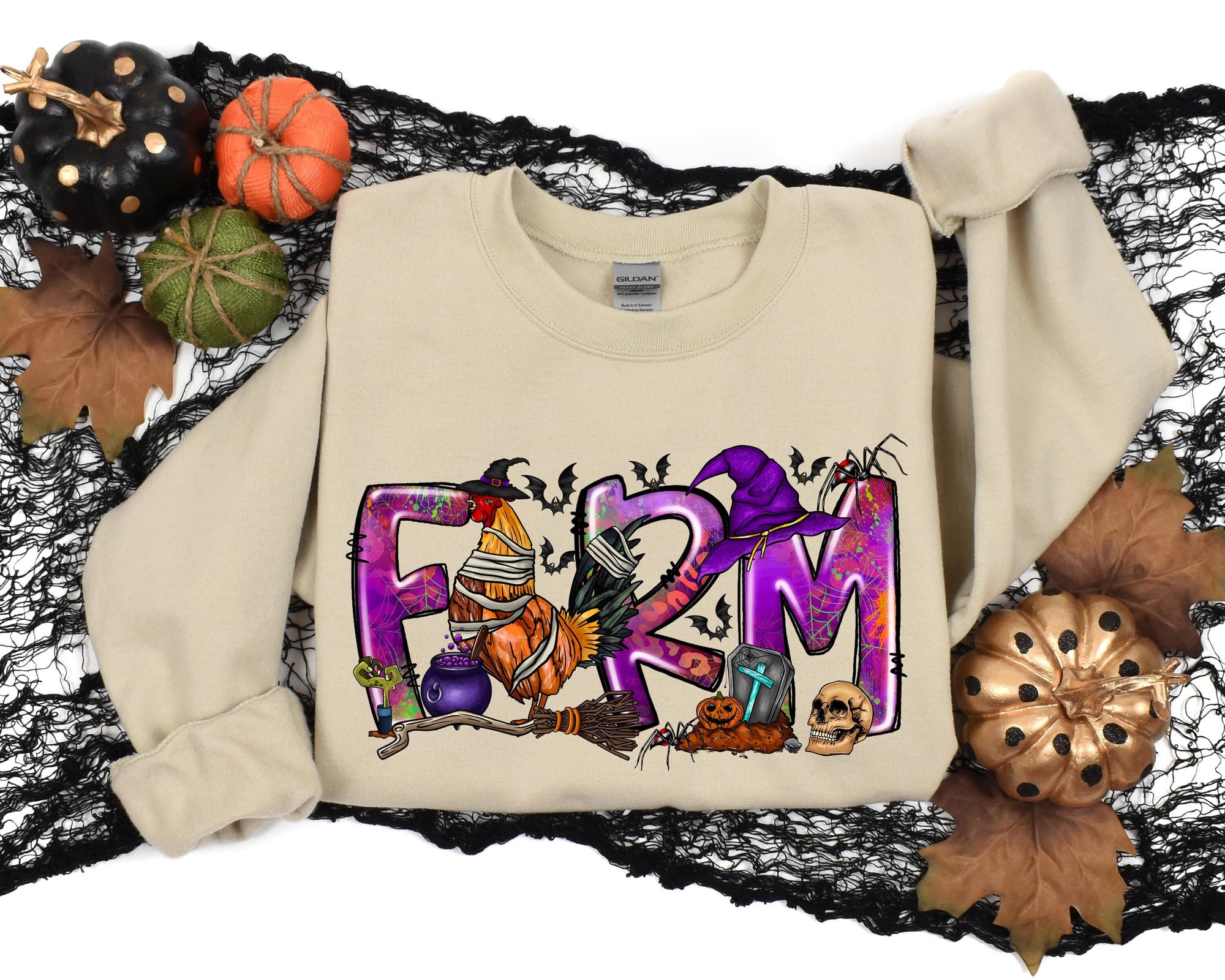 Farm Chicken Witch Halloween Sweatshirt image 0