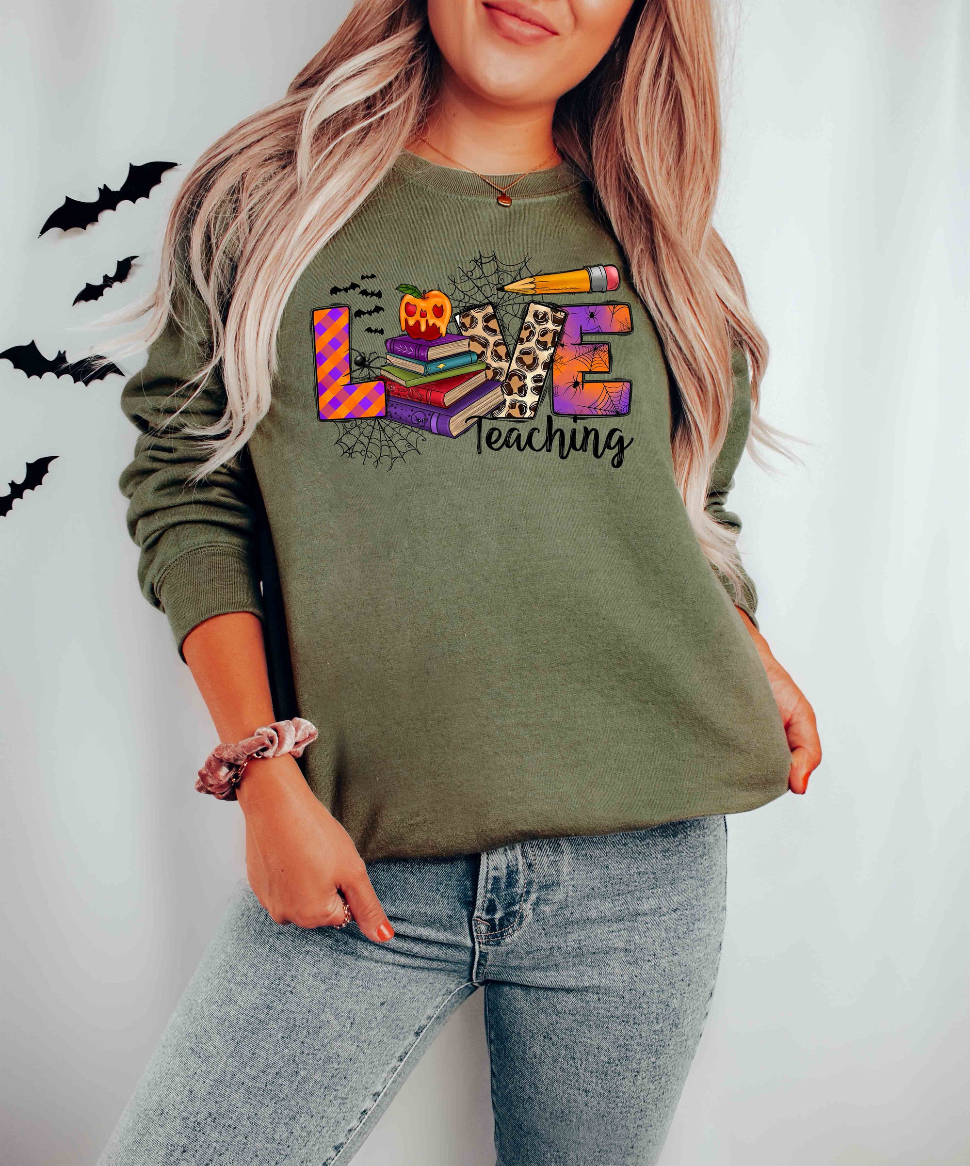 Teaching Halloween Sweatshirt Brain Back to School Cute Teacher Shirt image 3