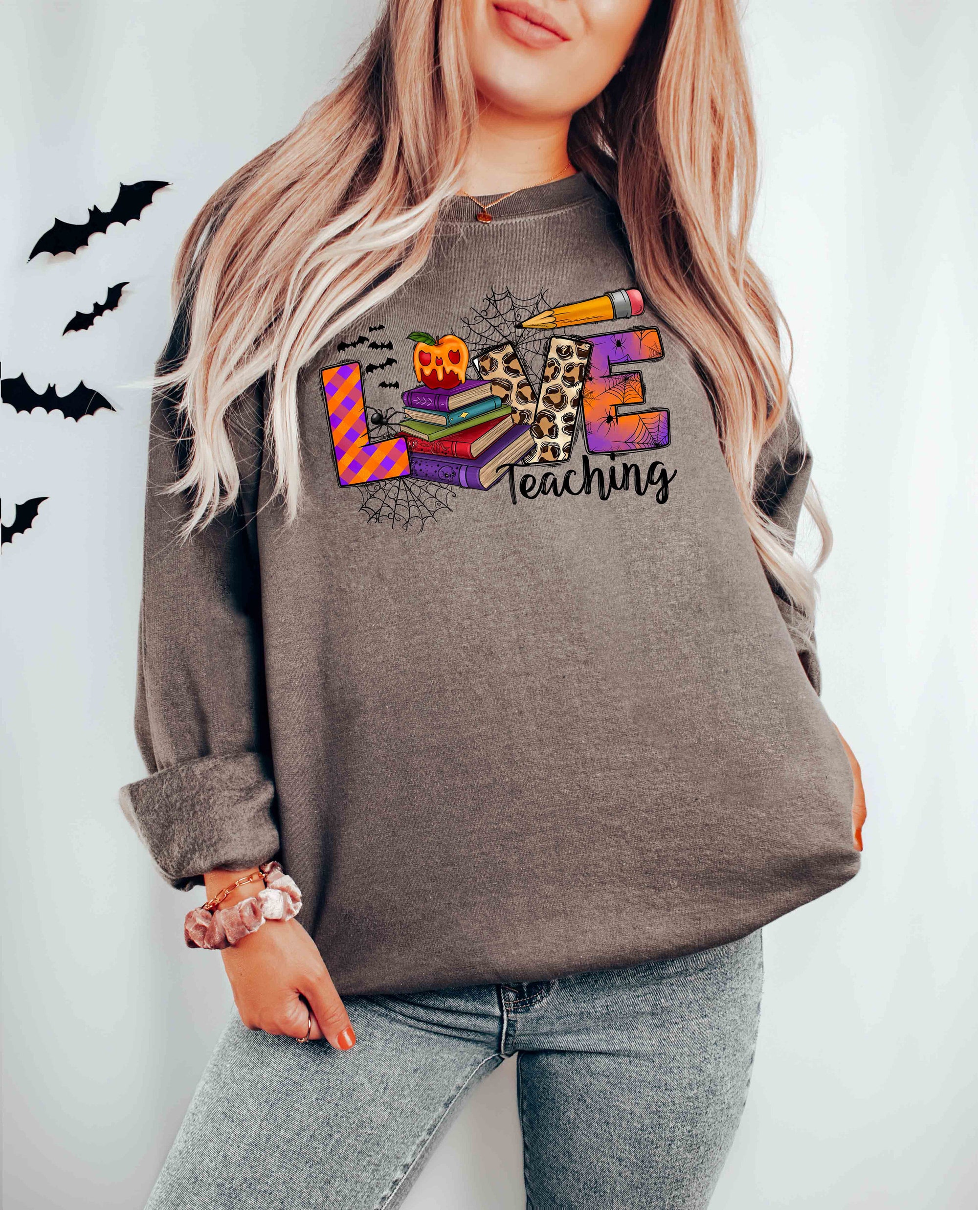 Teaching Halloween Sweatshirt Brain Back to School Cute Teacher Shirt image 4