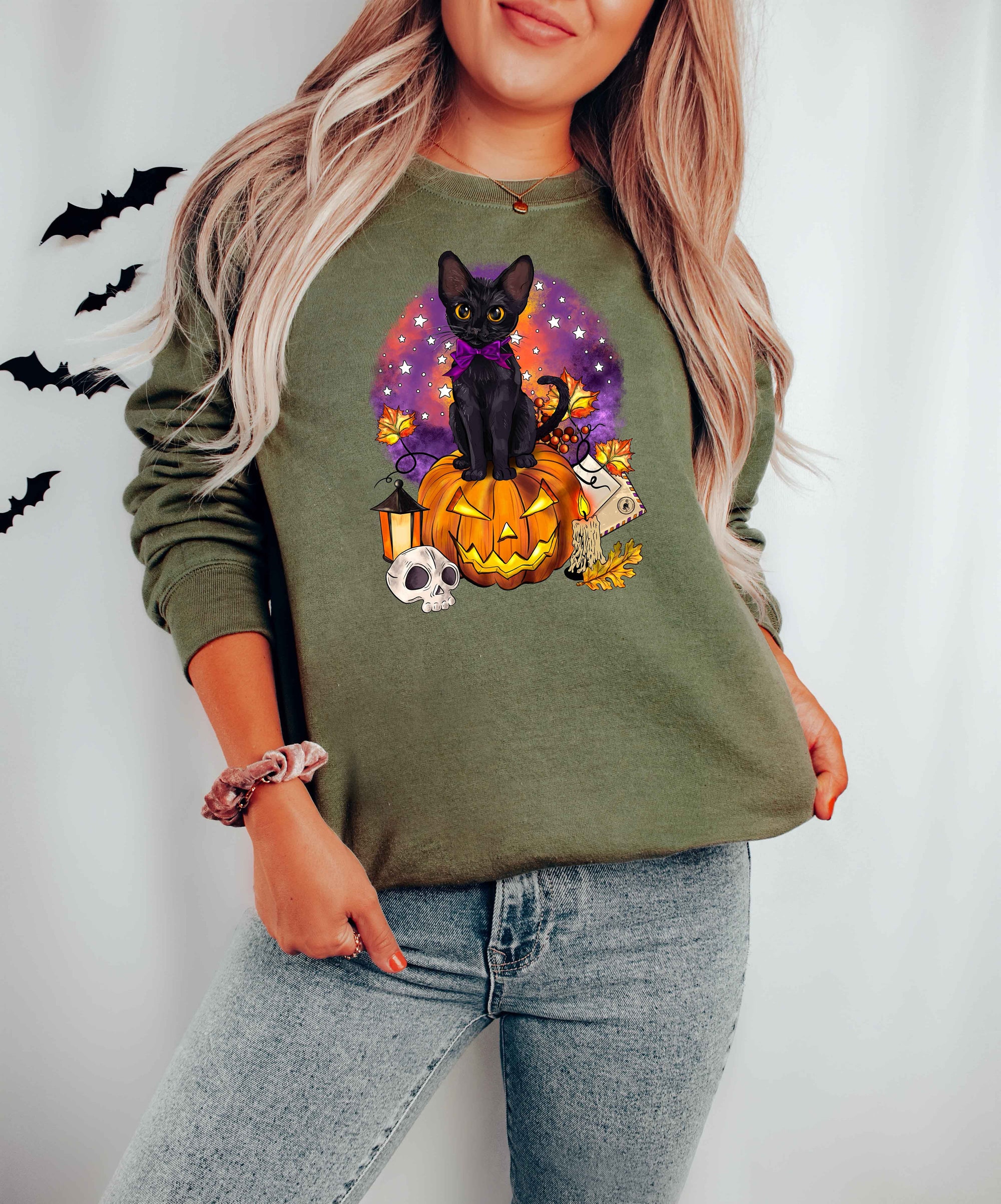 Halloween Cat Sweatshirt Spooky Season Sweater image 3