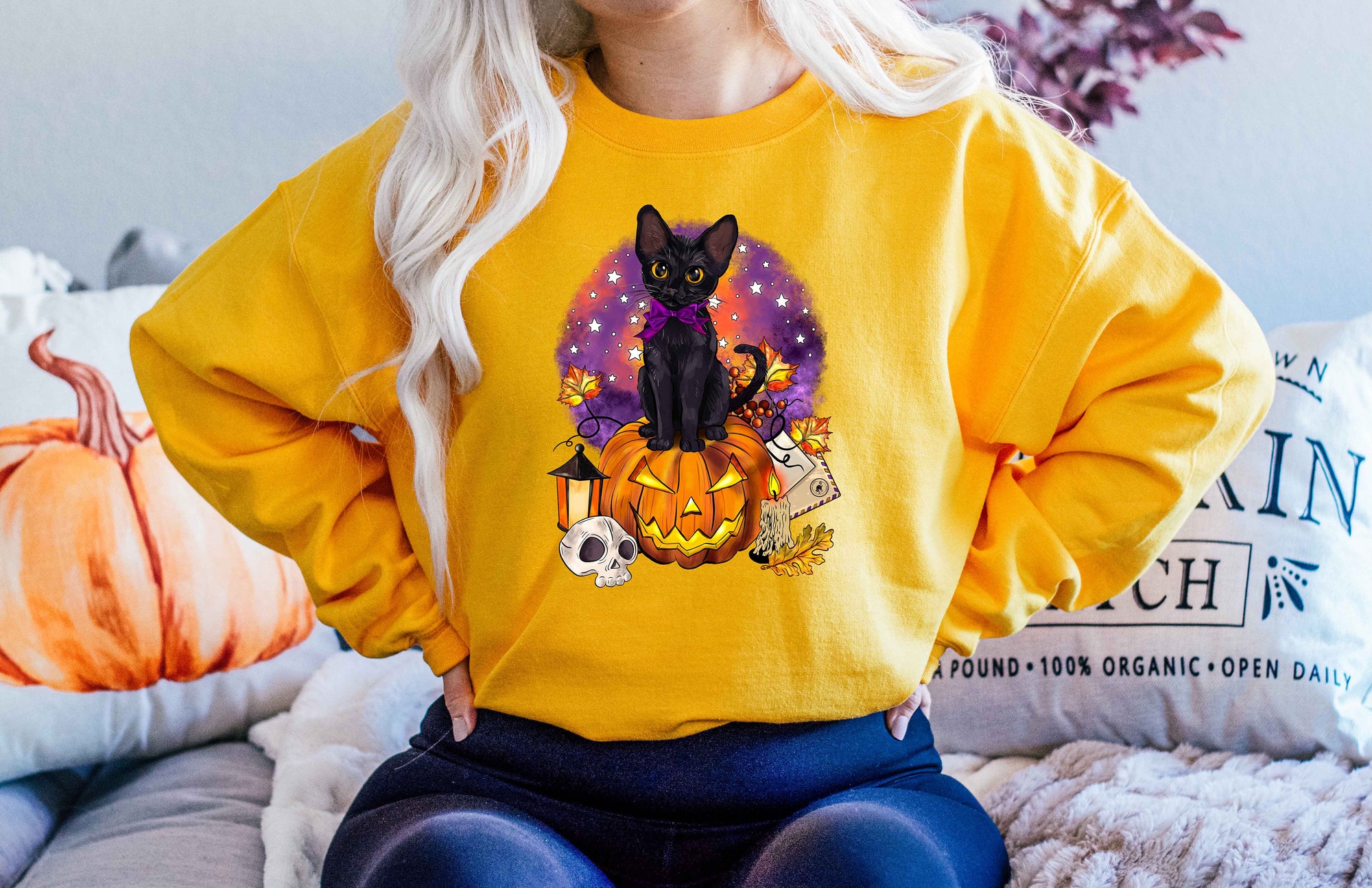 Halloween Cat Sweatshirt Spooky Season Sweater image 4