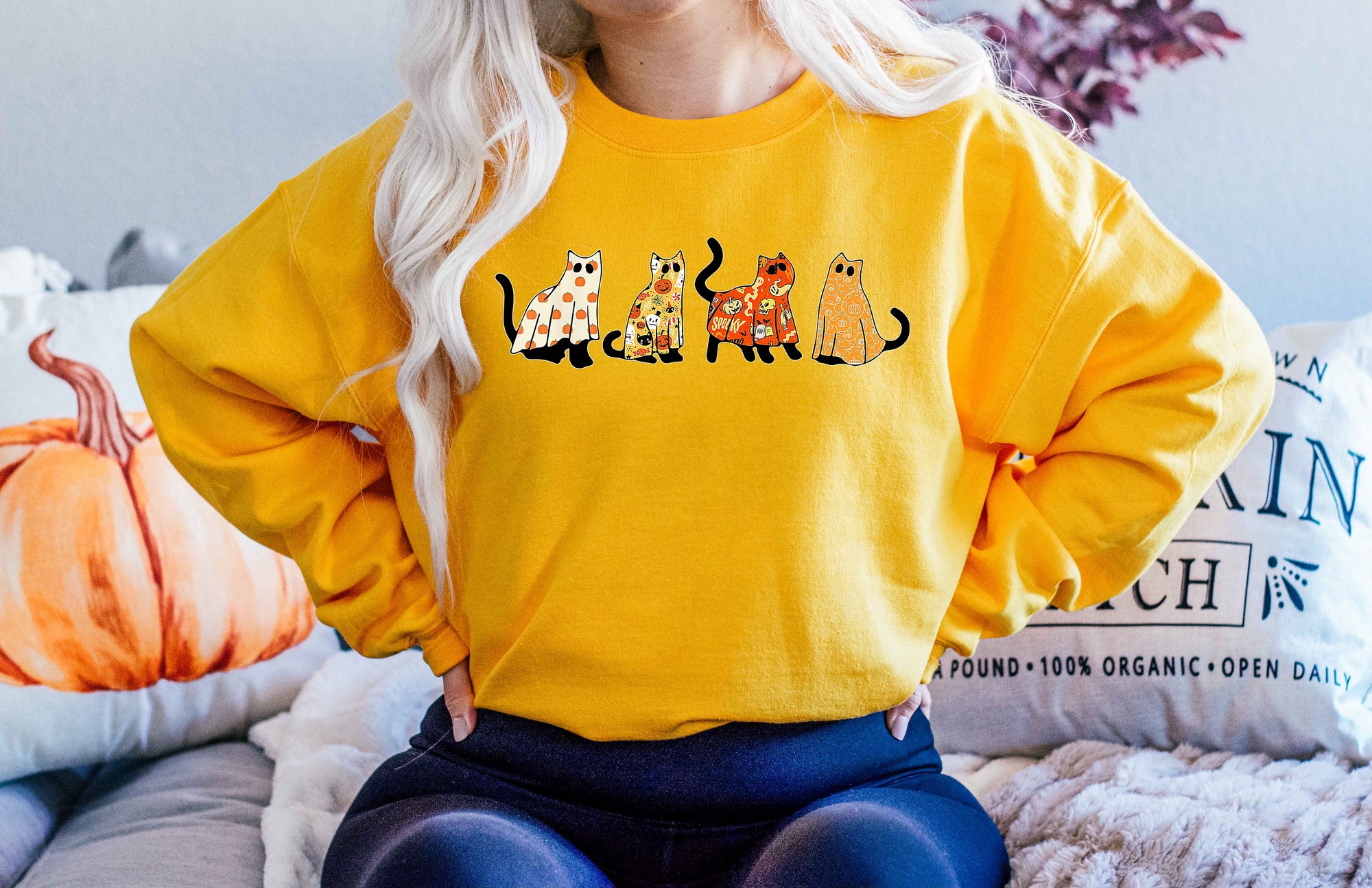 Halloween Cat Sweatshirt Spooky Season image 3