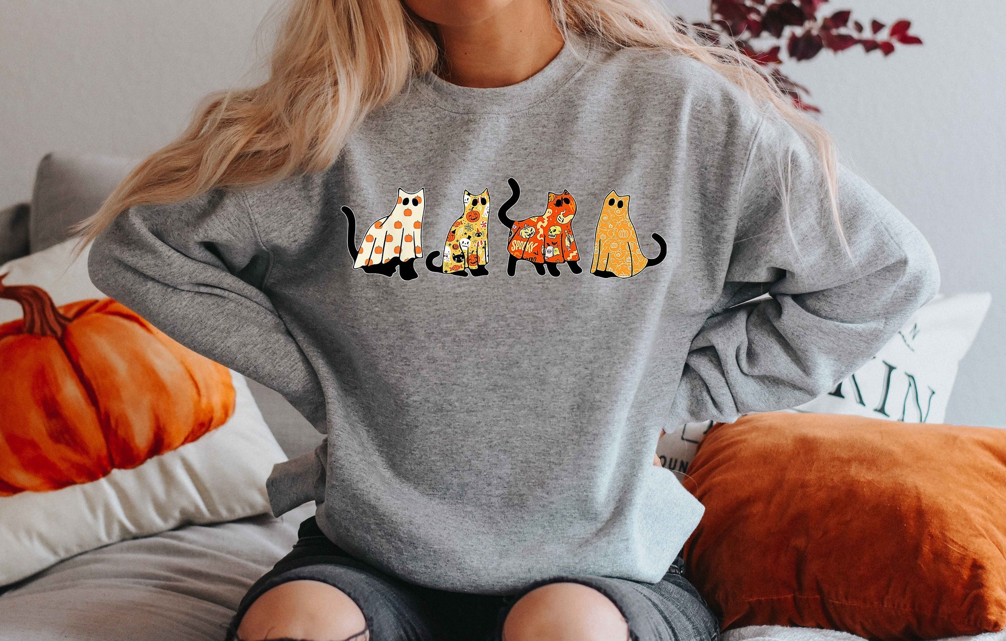 Halloween Cat Sweatshirt Spooky Season image 0