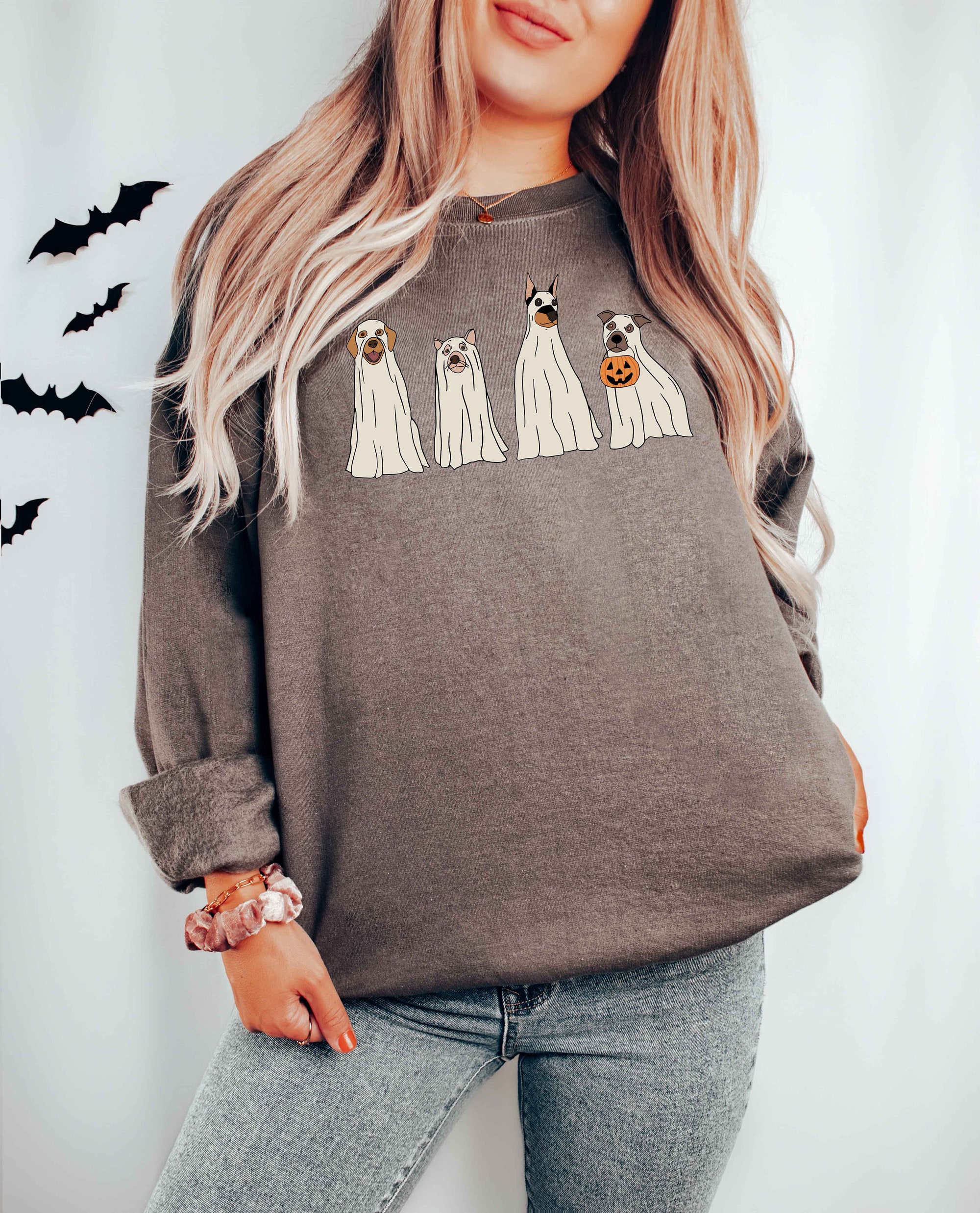 Halloween Ghost Dog Pumpkin Sweatshirt image 1