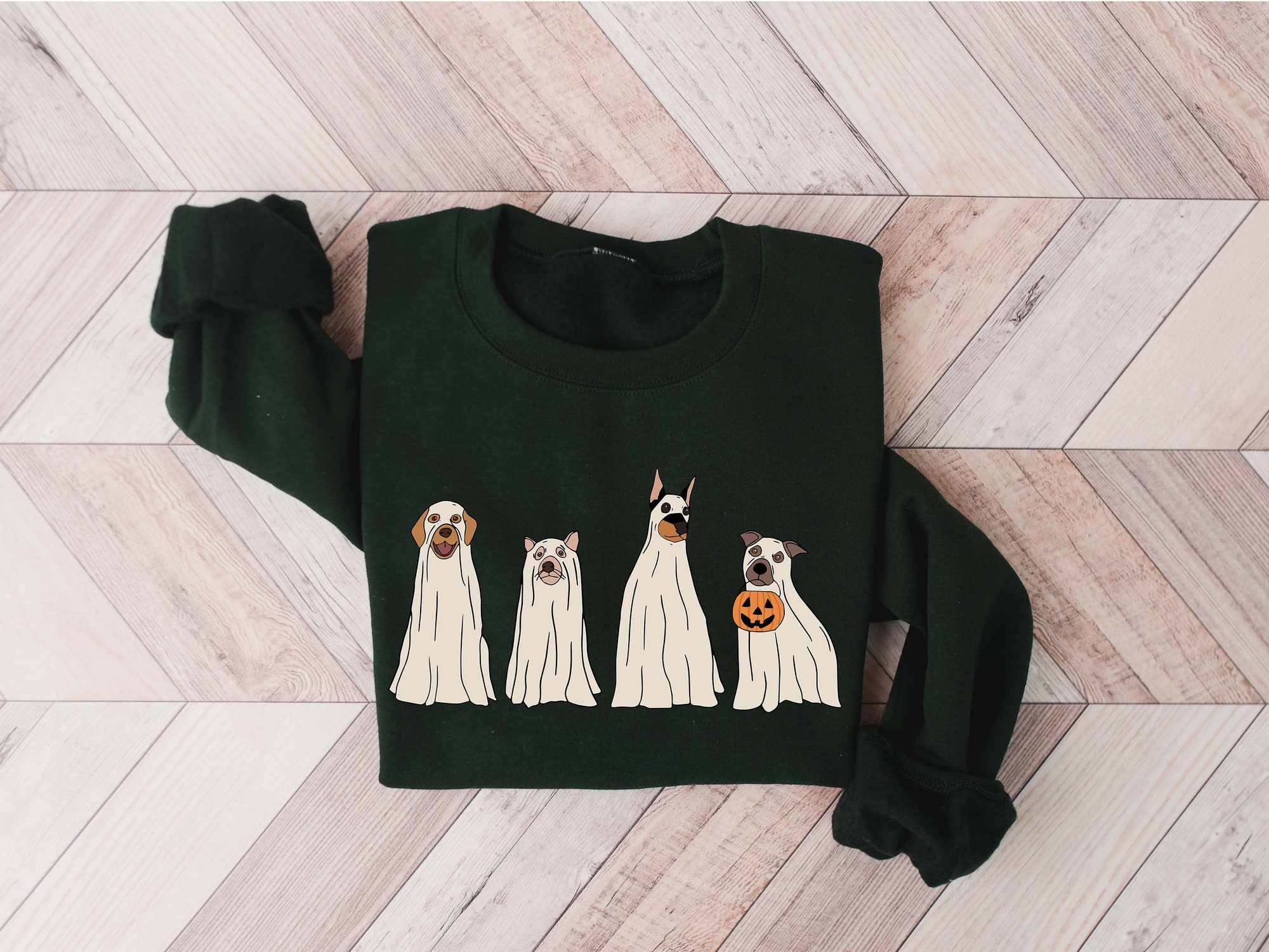 Halloween Ghost Dog Pumpkin Sweatshirt image 3