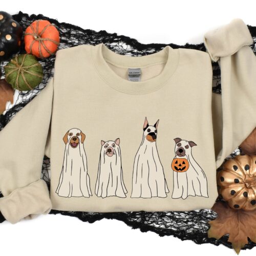 Halloween Ghost Dog Pumpkin Sweatshirt image 0