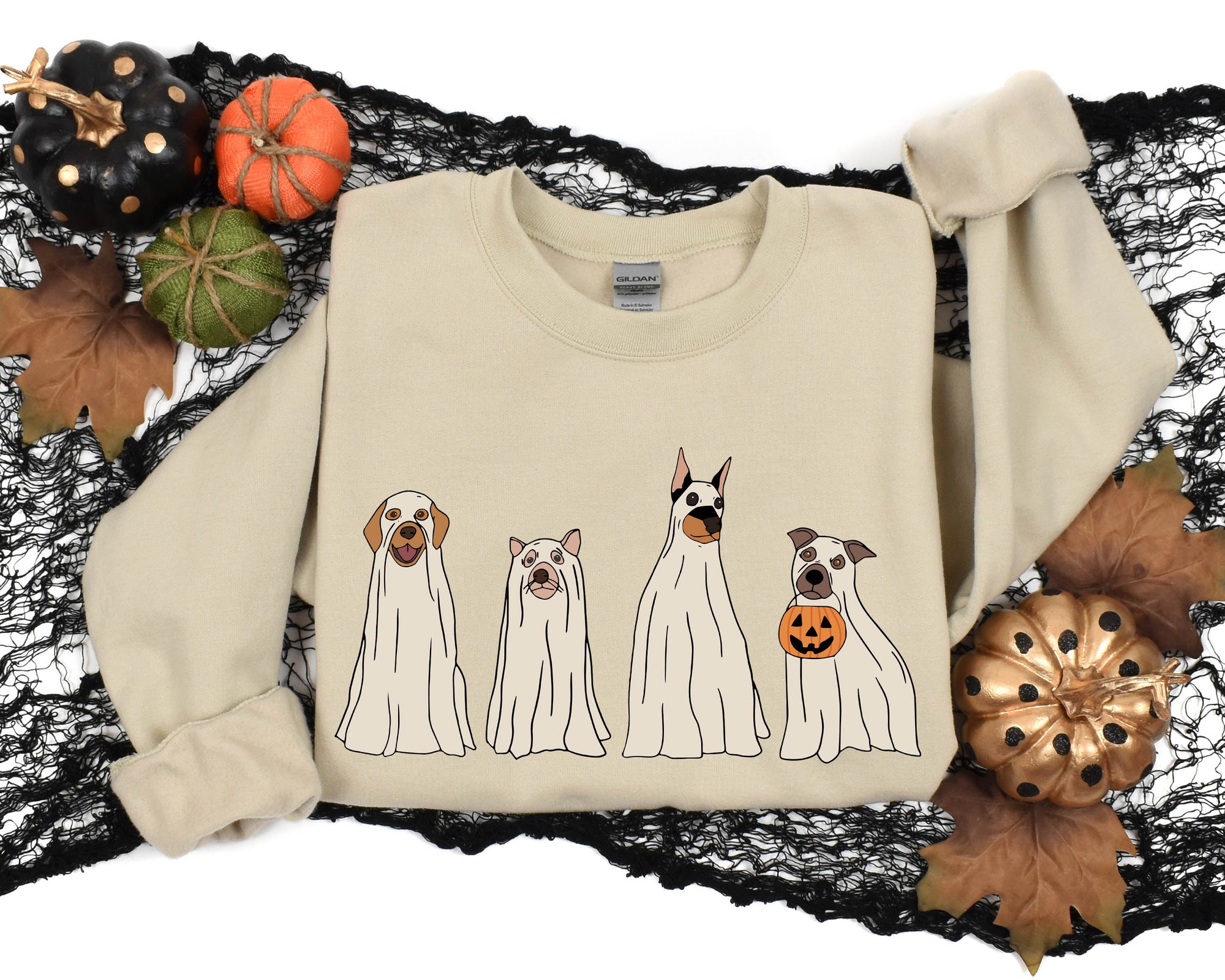 Halloween Ghost Dog Pumpkin Sweatshirt image 0
