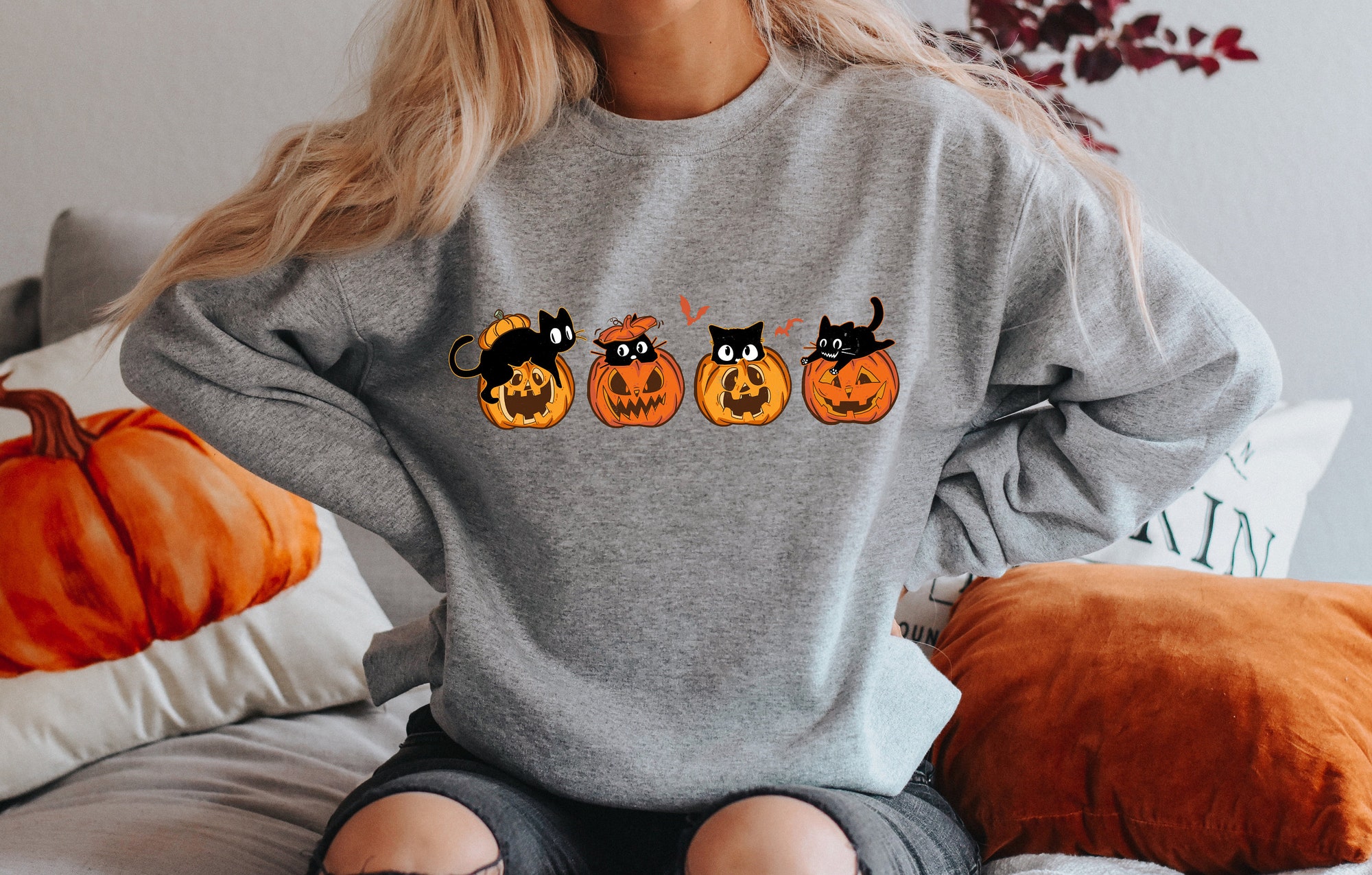 Halloween Pumpkin Cat Sweatshirt image 2