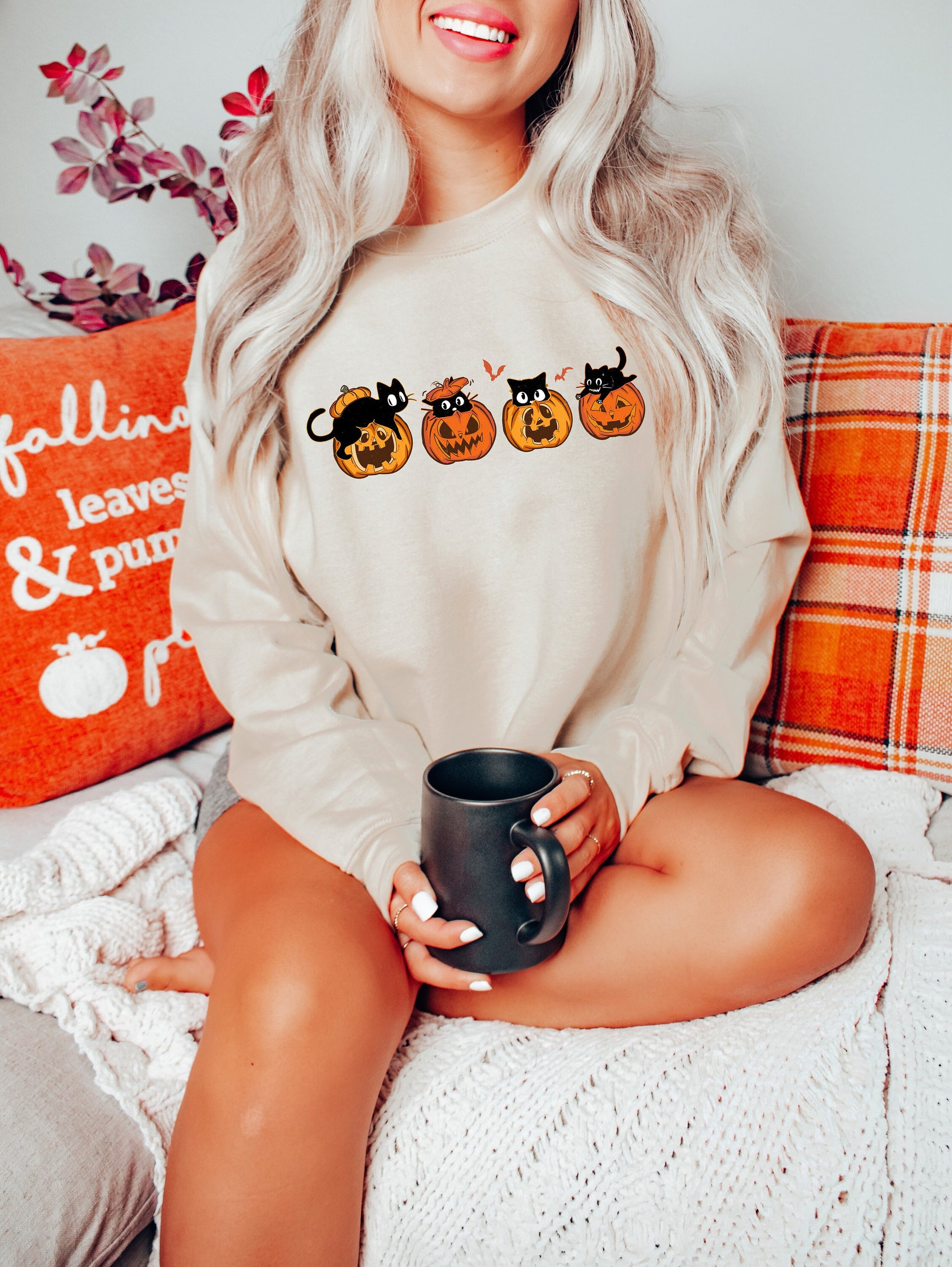 Halloween Pumpkin Cat Sweatshirt image 0