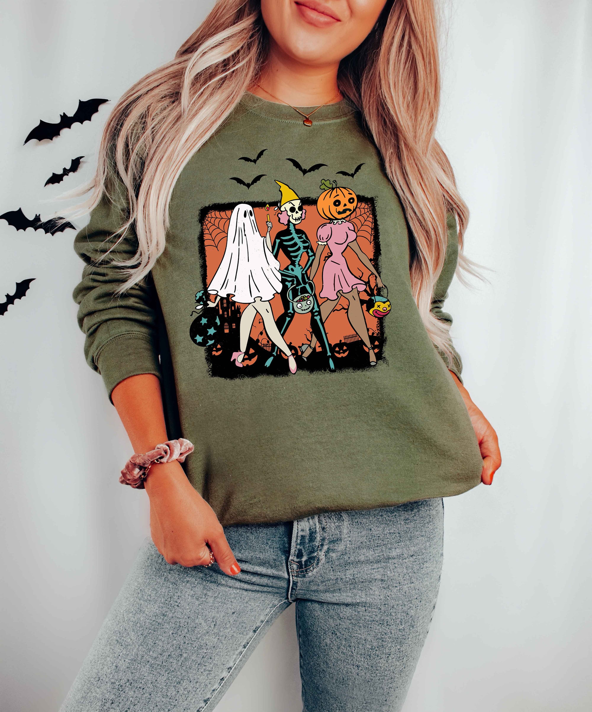 Trick Or Treat Halloween Sweatshirt Cool Spooky Season Funny Happy Party image 2