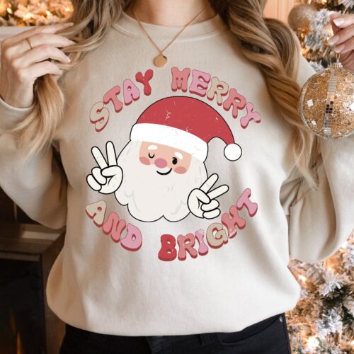 Stay Merry: Retro Christmas Sweatshirt & Merry Bright Xmas Tee image 0