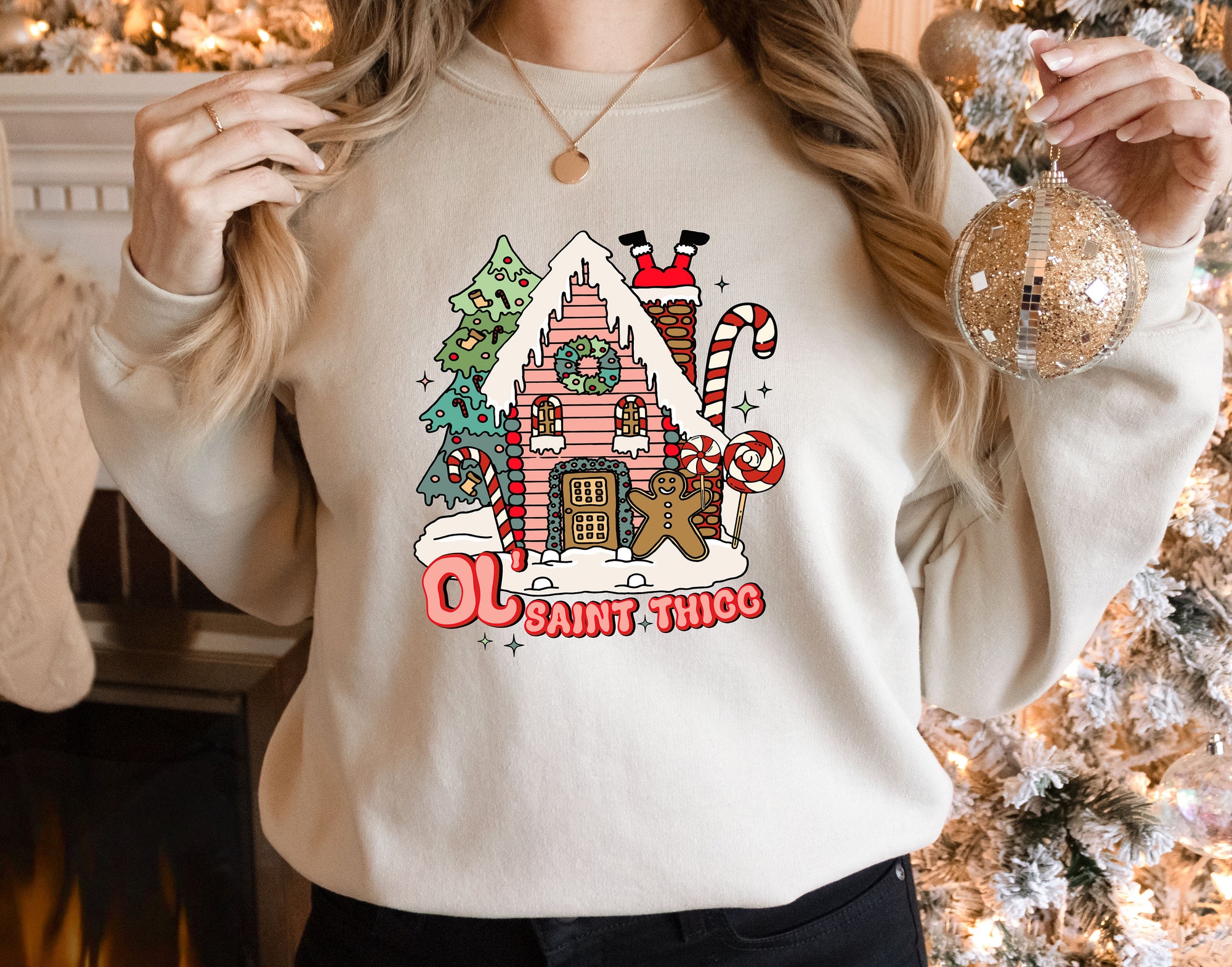 Cute Santa Claus Christmas Sweatshirt & Cookie House Gift image 2