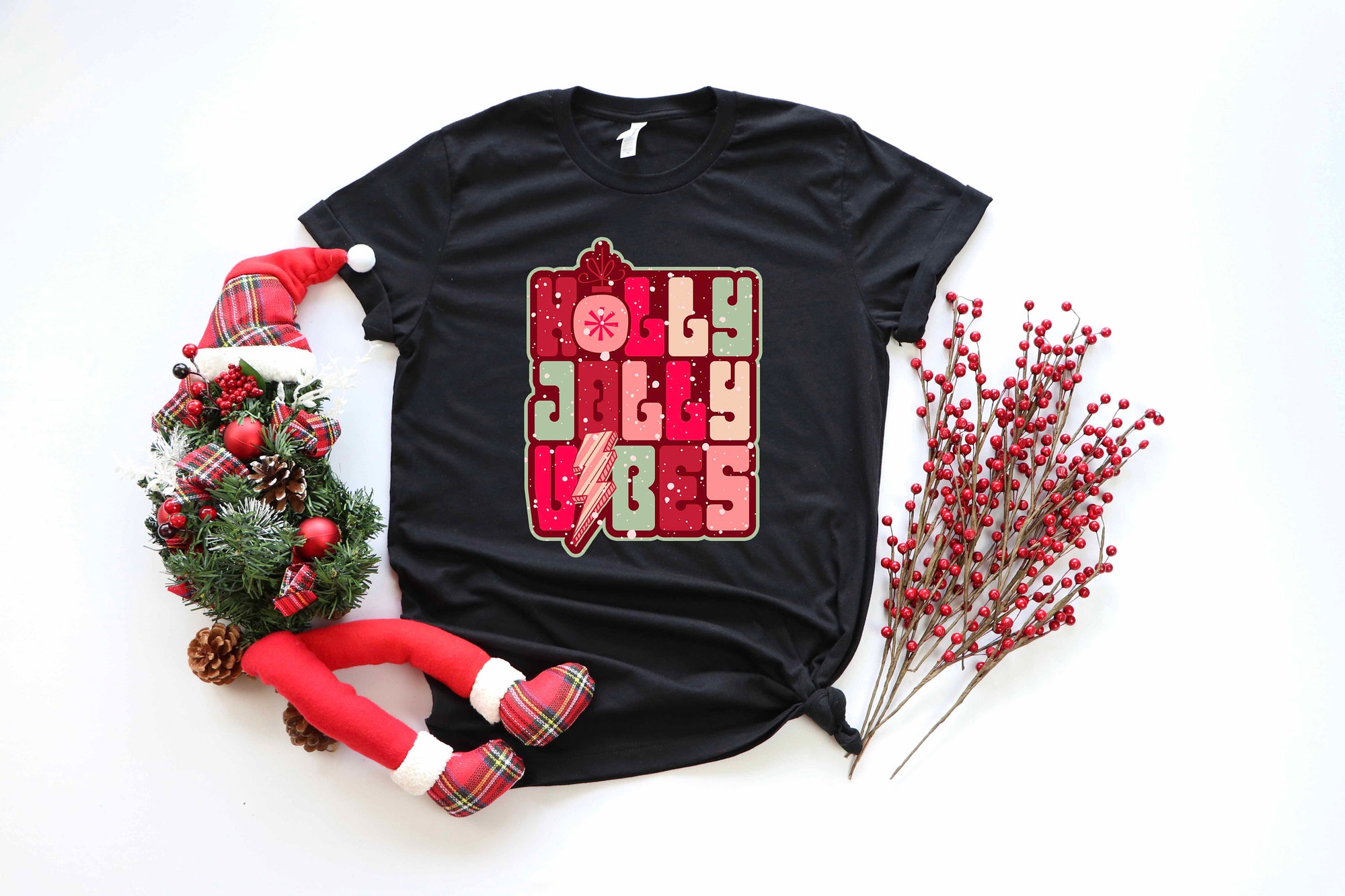 Holly Jolly Vibes Christmas Sweatshirt | Retro Boho Cute Christmas Tee image 3